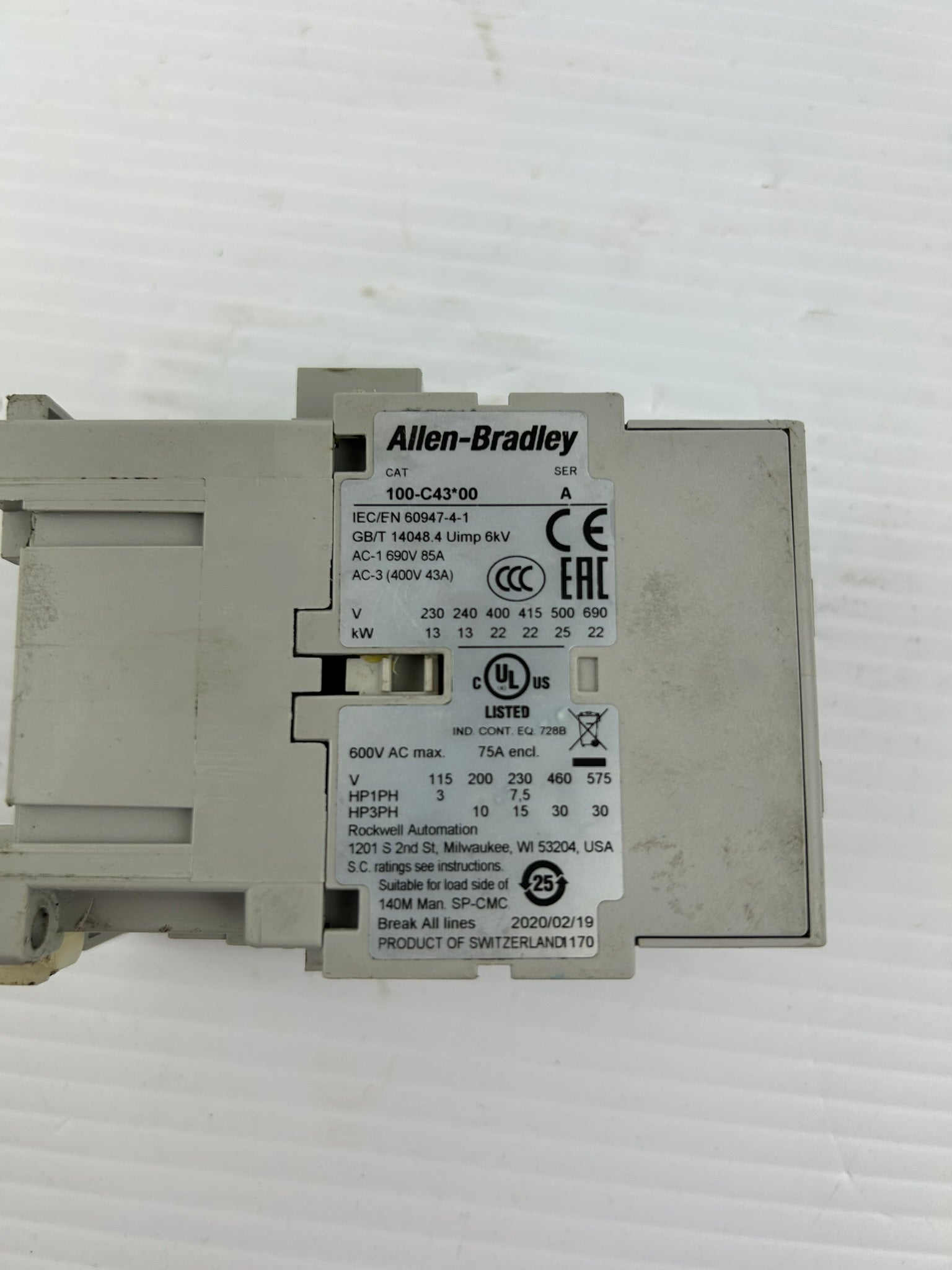 Allen-Bradley 100-C43*00 Contactor Series A