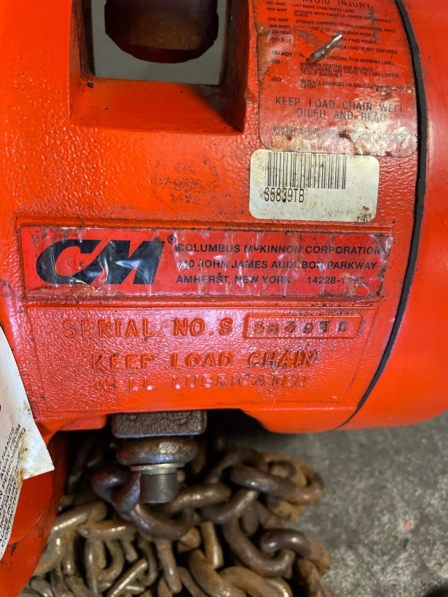 CM Cyclone 2 Ton Manual Chain Fall Hoist with Load Limiter S5839TB