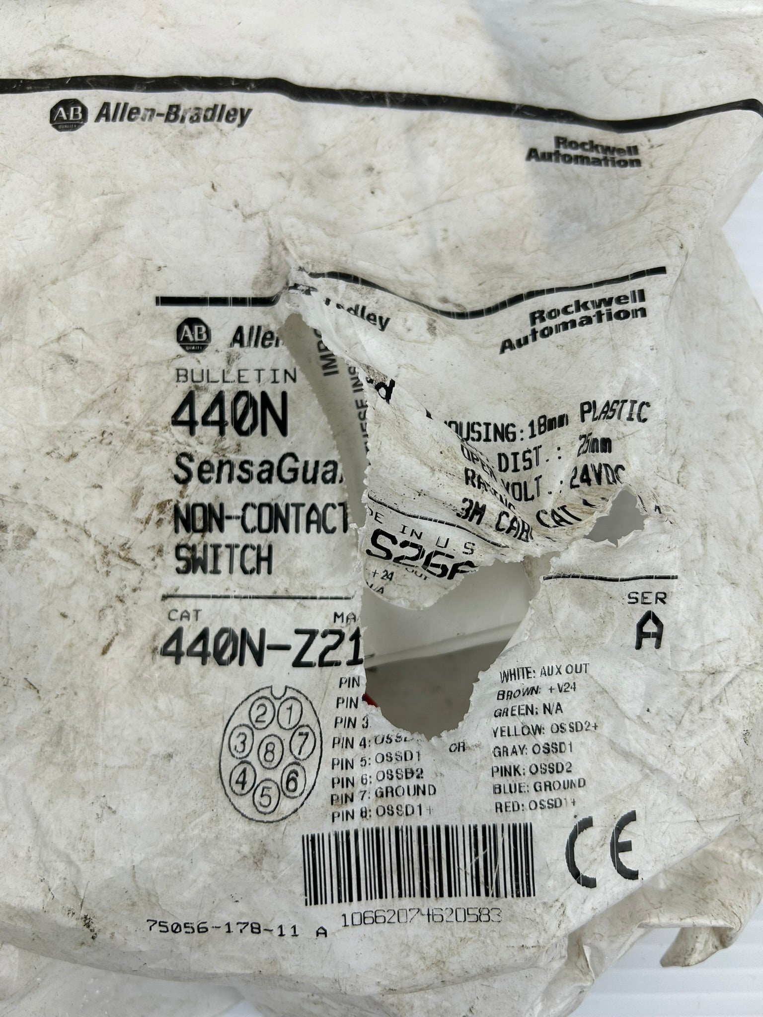Allen-Bradley 440N-Z21S26A SensaGuard Non-Contact Safety Switch 24VDC 3M Cable