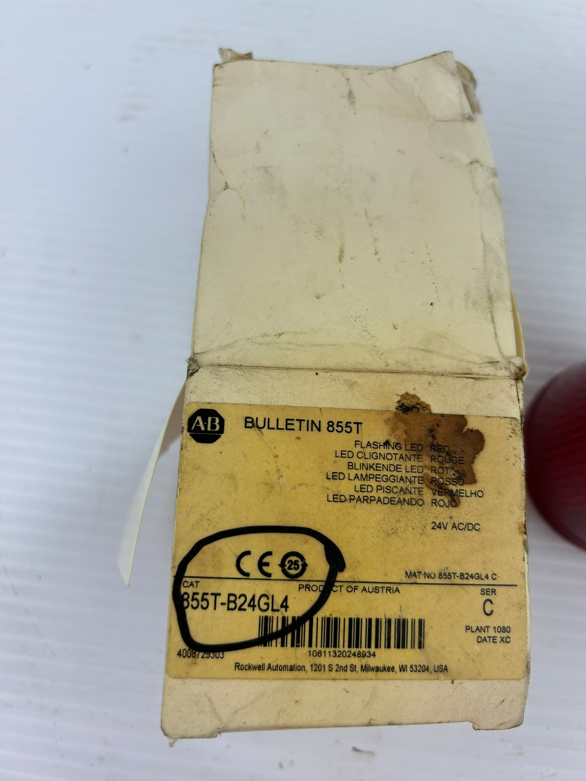 Allen Bradley 855T-B24GL4 Flashing Red LED Indicator Light Series C
