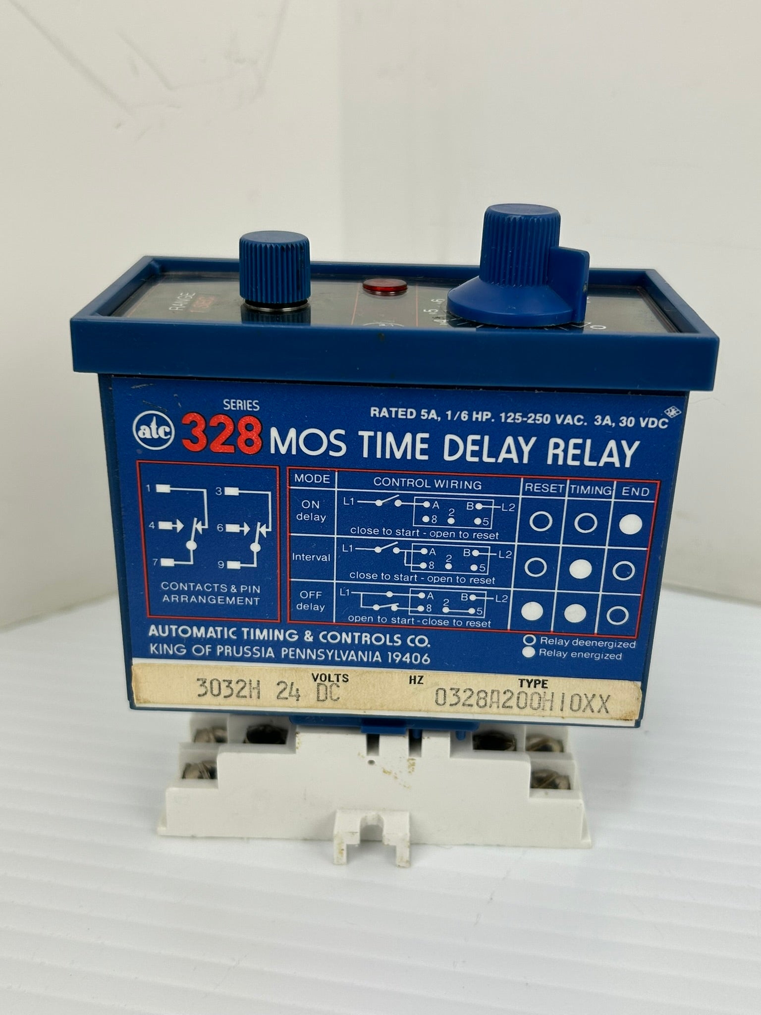 ATC 328 MOS Time Delay Relay 0328A200H10XX 1 Sec. 10Hr. 125-250VAC 24VDC