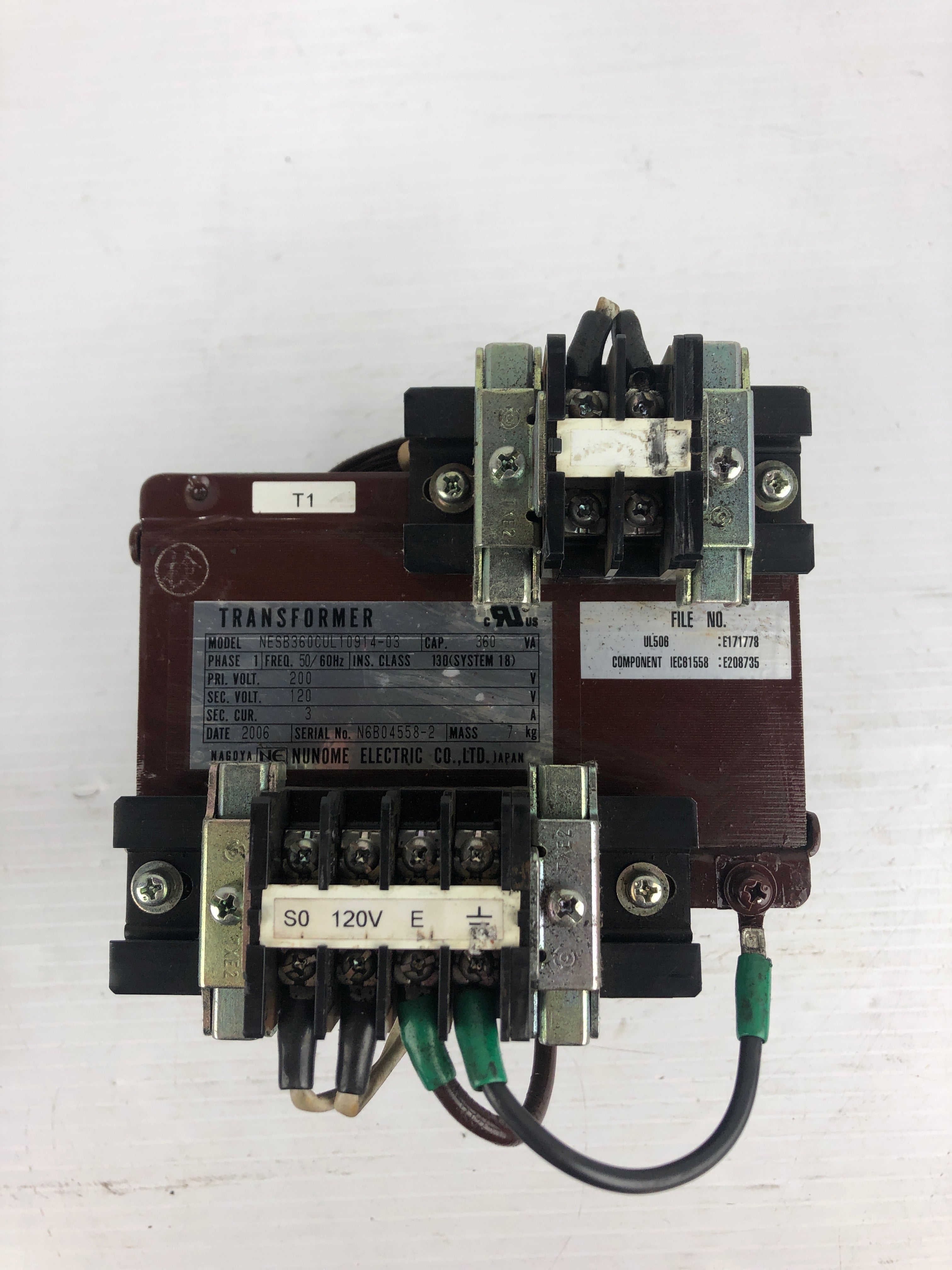 Nunome Electric NESB360CUL10914-03 Transformer 200/120V 3A