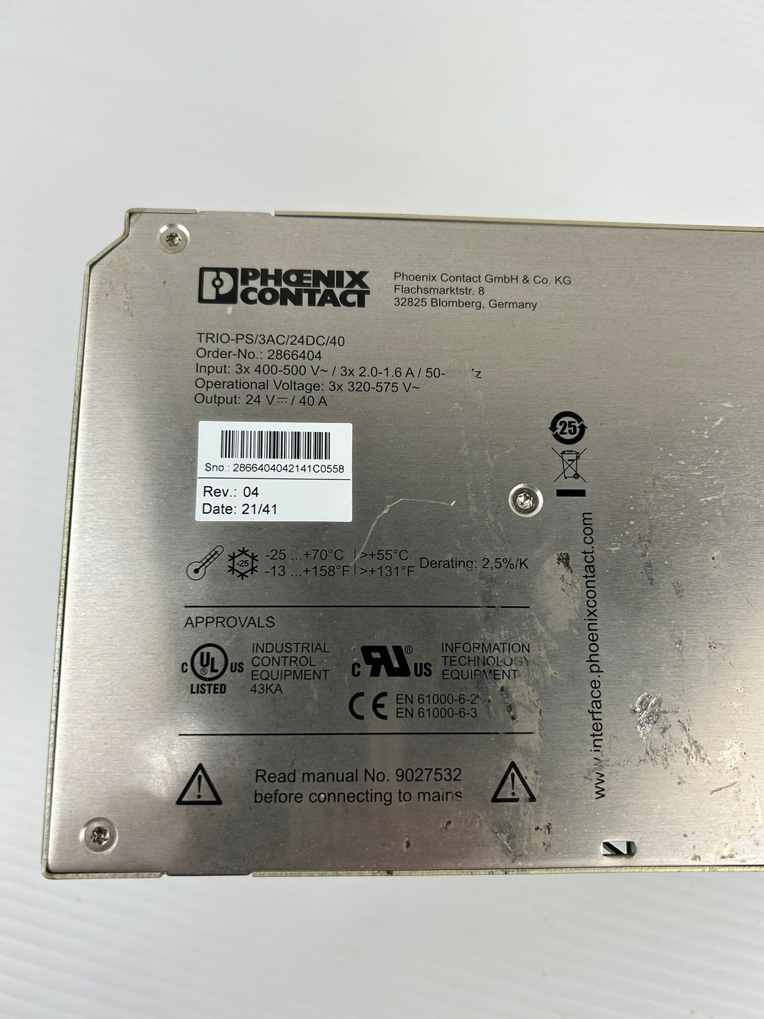 Phoenix Contact 2866404 Power Supply TRIO-PS/3AC/24DC/40