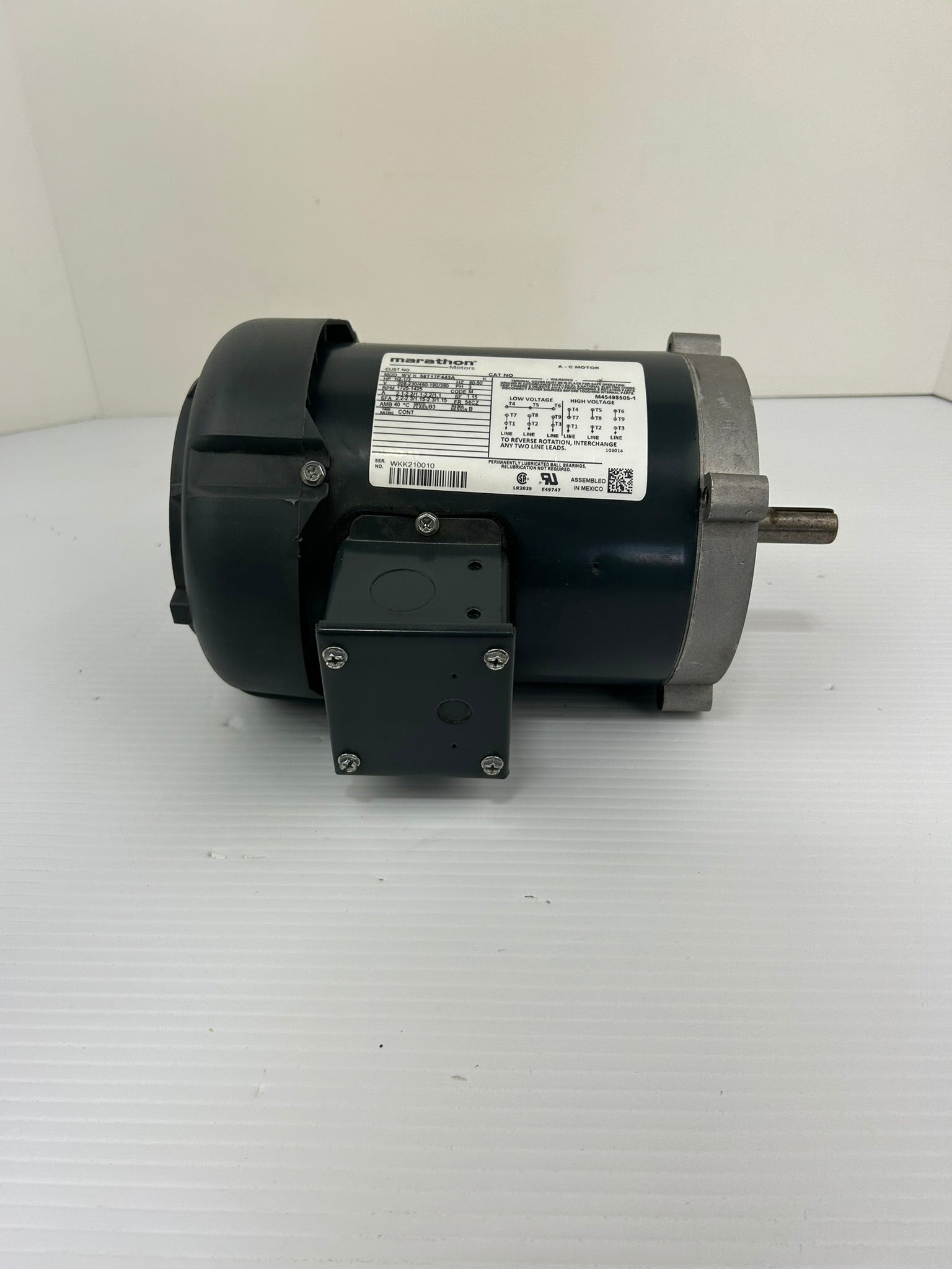 Marathon 56T17F443A AC Electric Motor 1/2-1/3HP 3PH 208-230/460V 56CZ