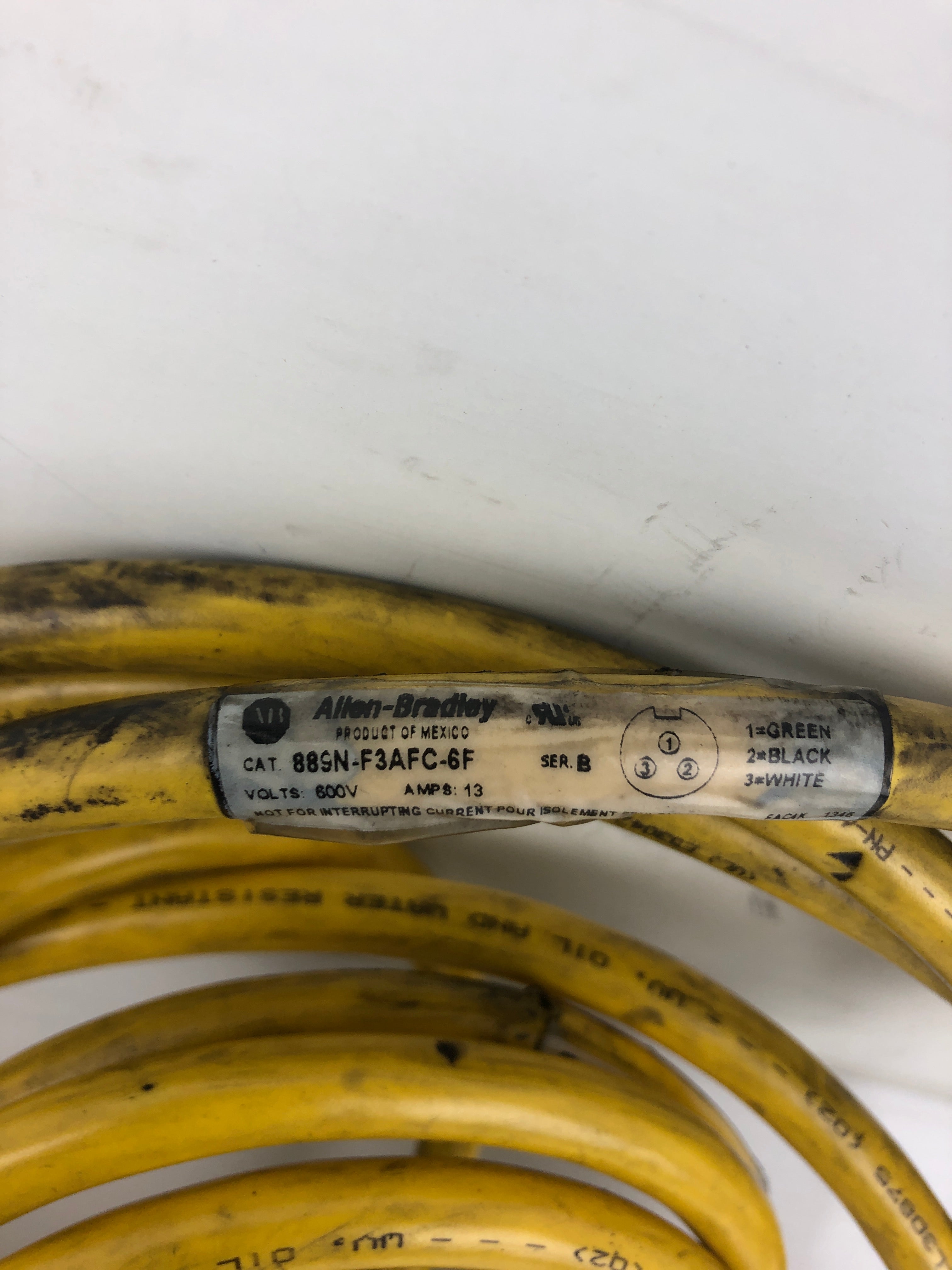 Allen Bradley 889N-F3AFC-6F 3 Pin QD Cordset Ser. B 600V 13A