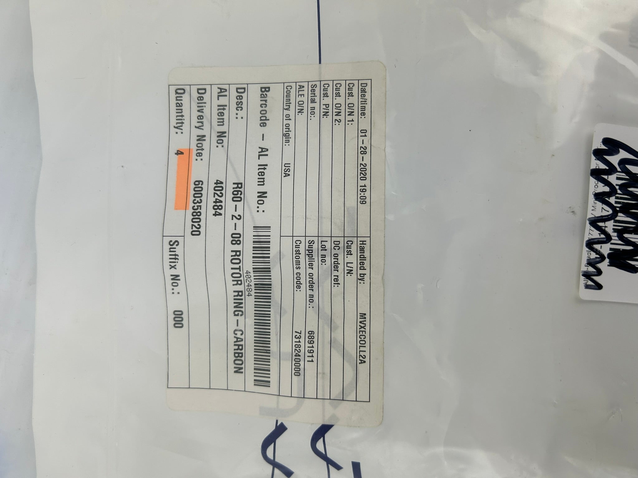 Tri-Clover 402484 Rotor Carbon Static Seal Ring R60-2-08 - Lot of 4