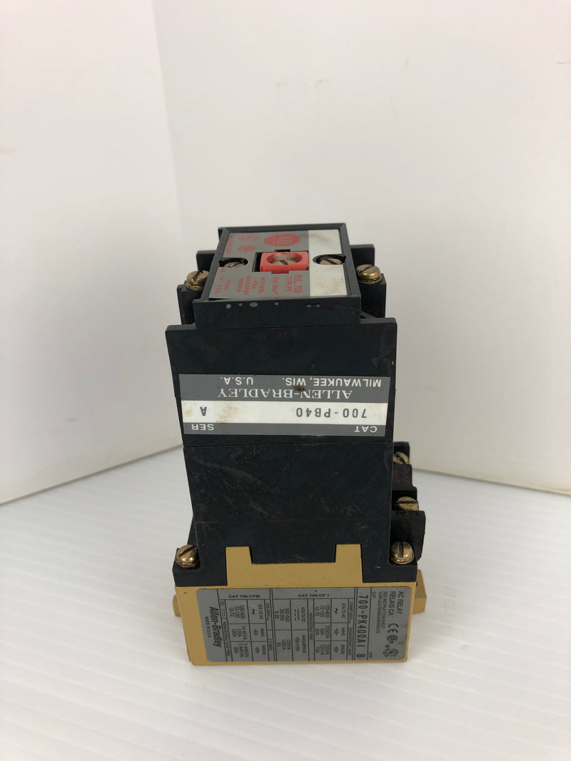 Allen-Bradley 700-PK400A1 AC Relay Type:PK Ser.B With 700-PB40 Auxiliary Contact