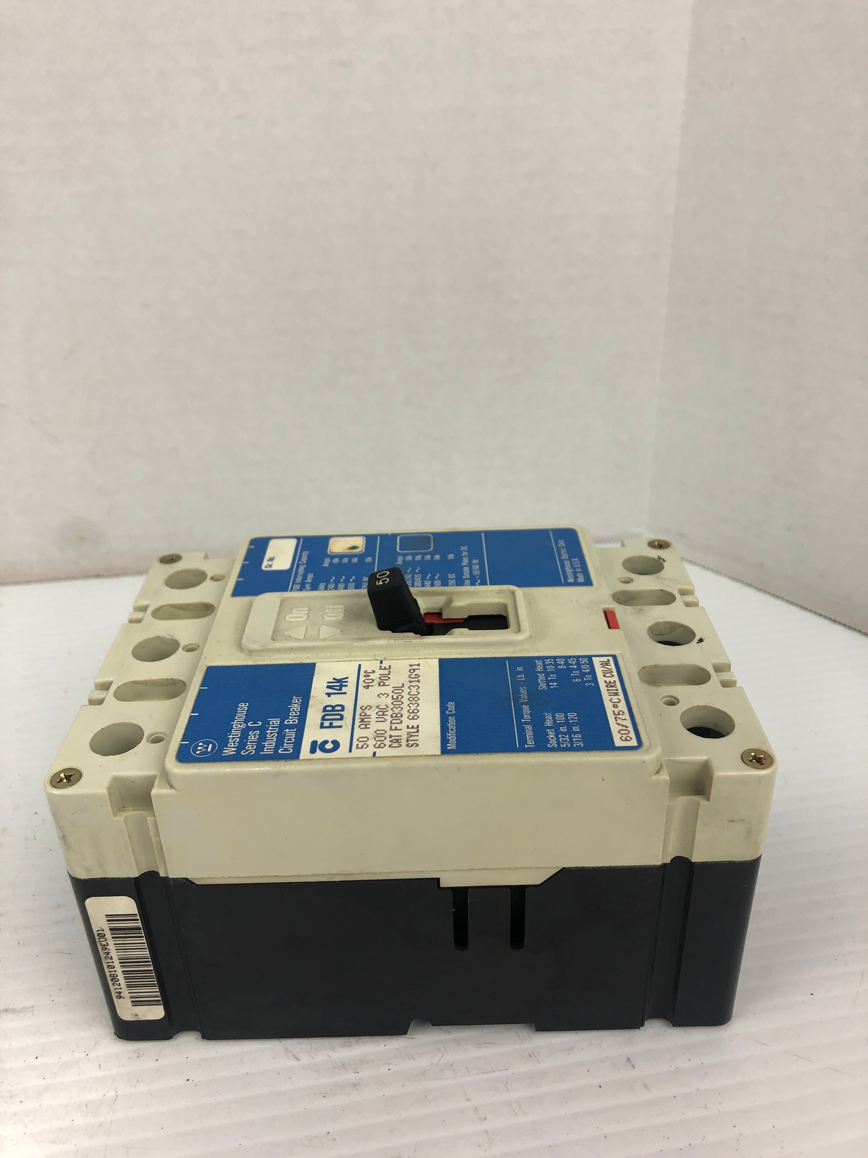 Westinghouse FDB 14K Industrial Circuit Breaker Series C 50A 600VAC 3P FDB3050L