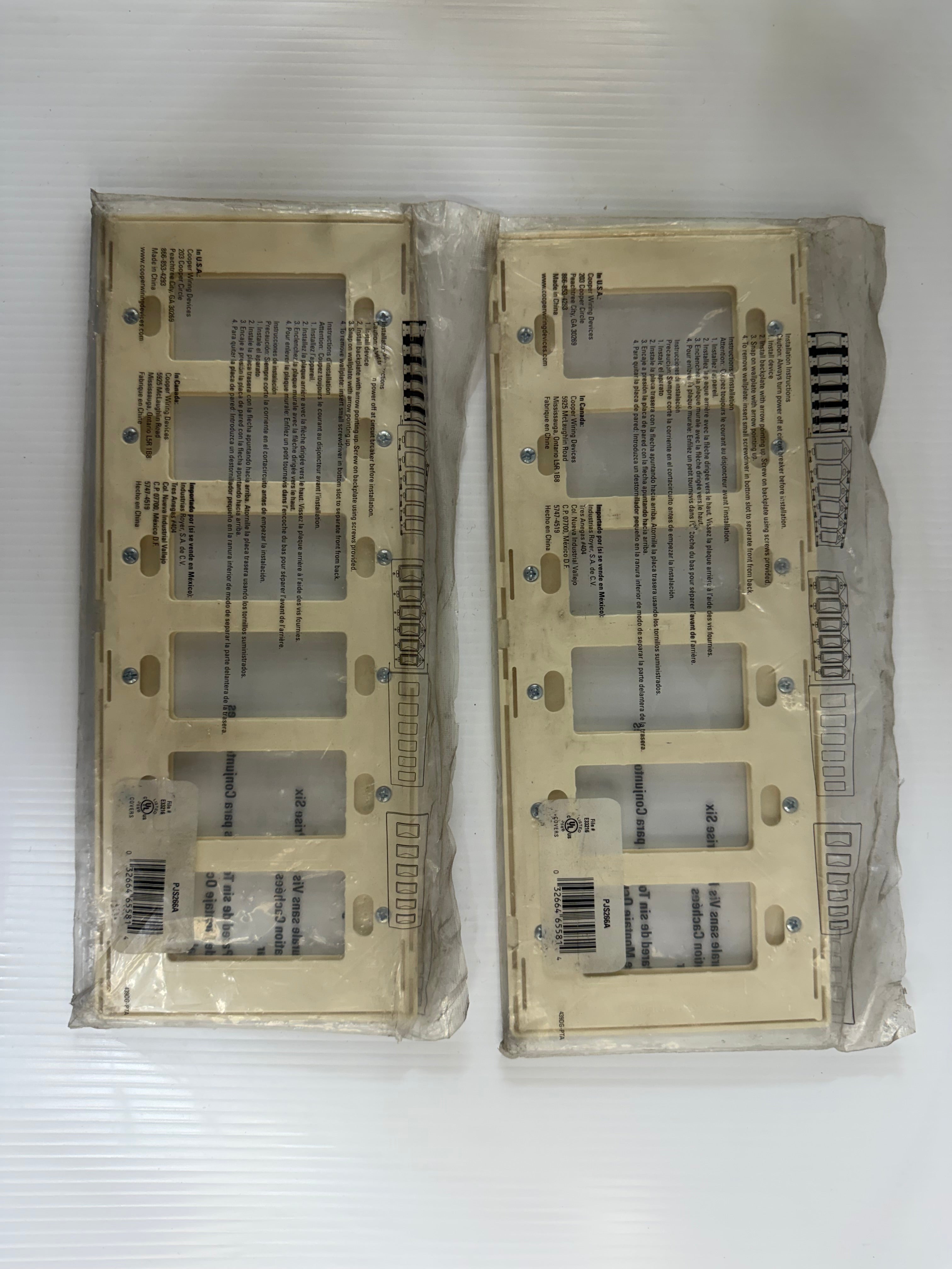 Cooper Wiring 6-Gang Screwless Wallplate Lot of 2 PJS266A