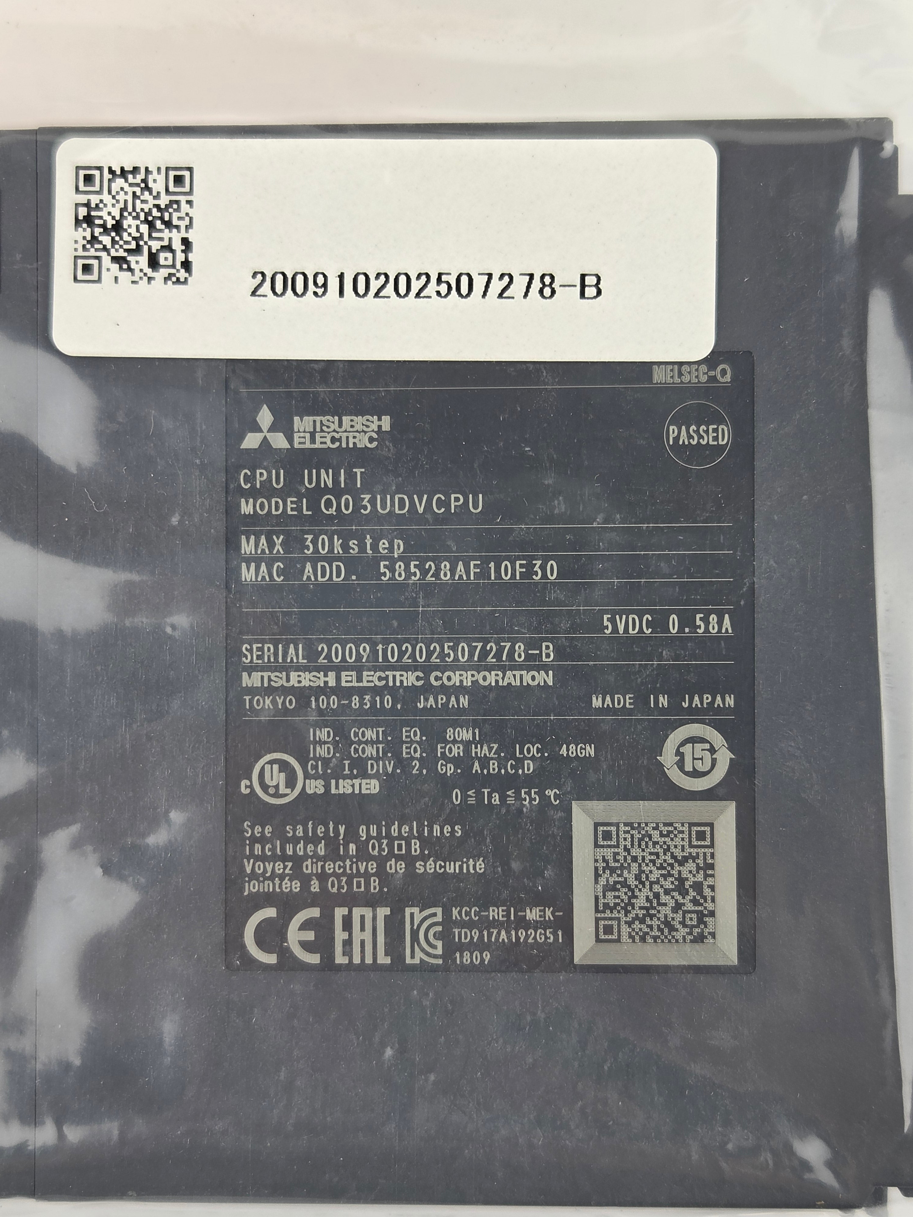 Mitsubishi Q03UDVCPU MELSEC-Q PLC CPU Unit 30K Step 5VDC Programmable Controller