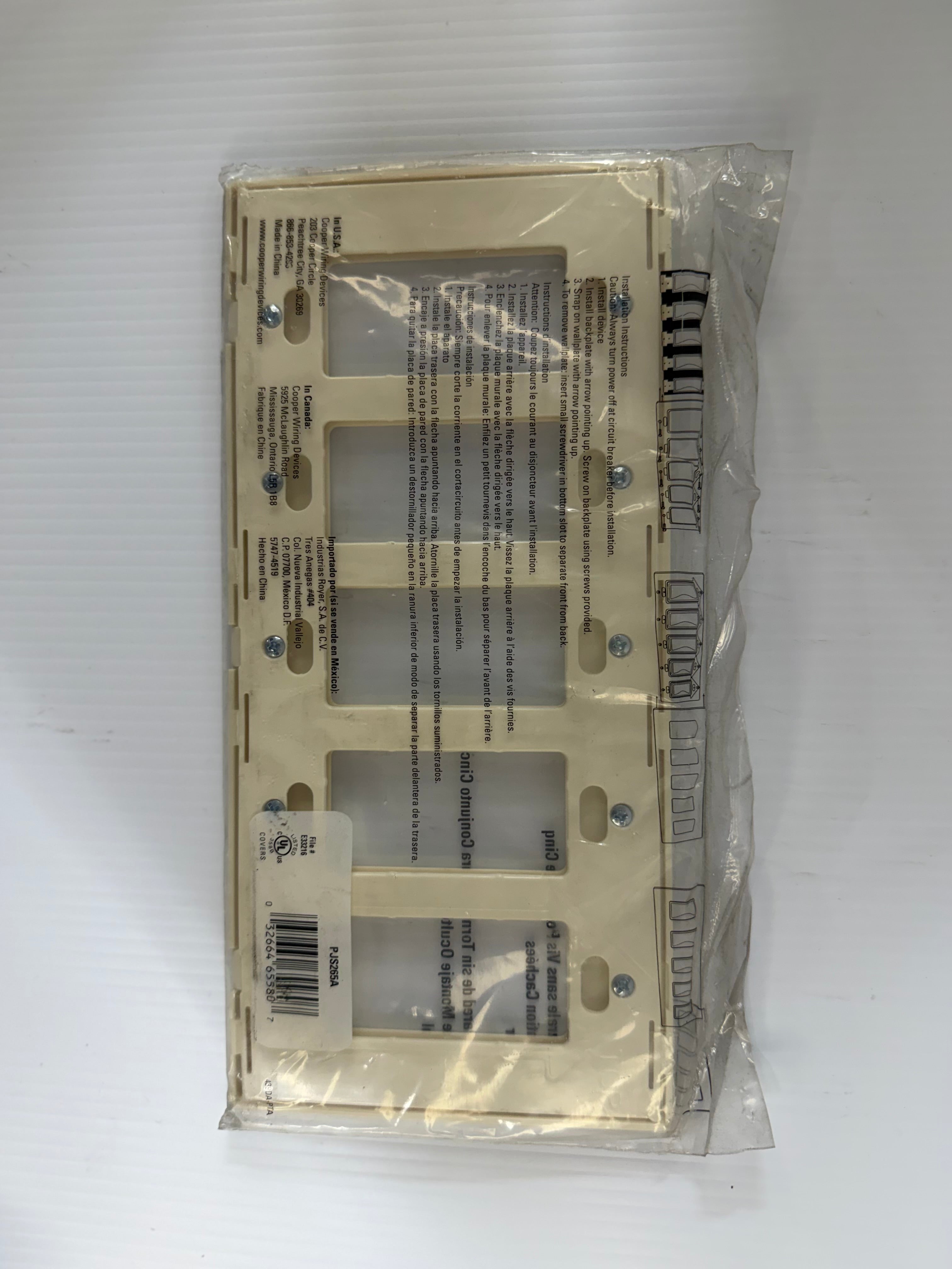 Cooper Wiring 5-Gang Screwless Wallplate PJS265A Lot of 2