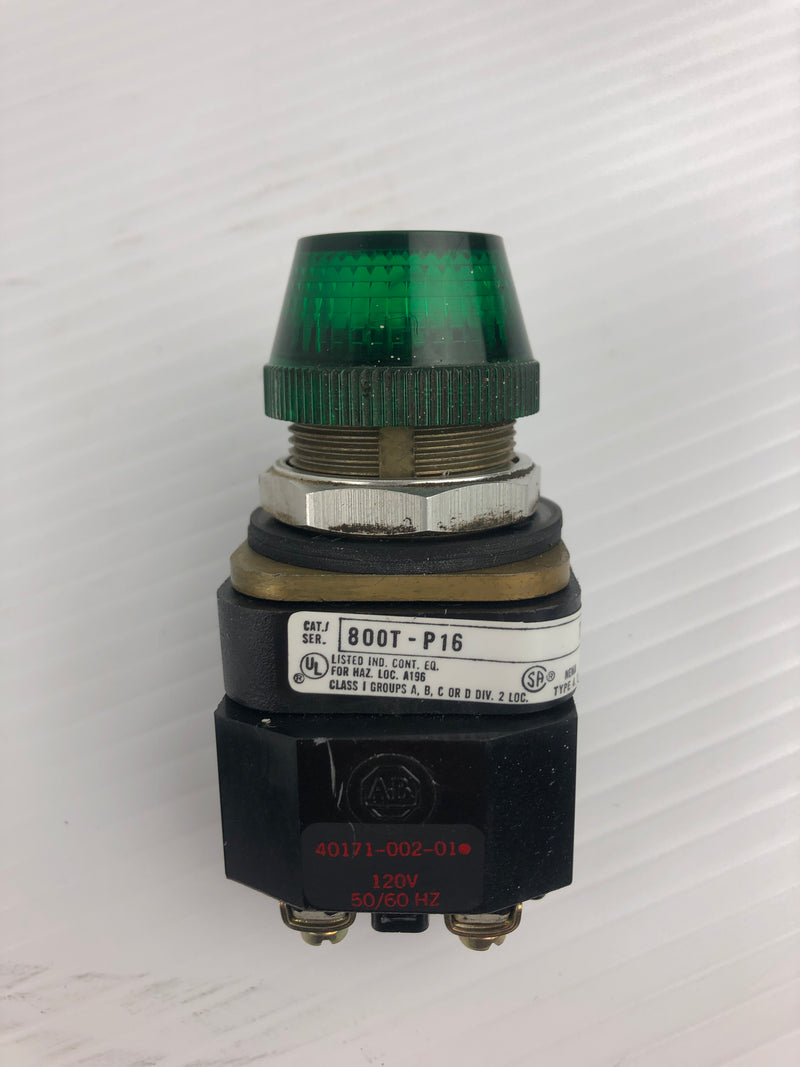 Allen Bradley 800T-P16 Green Indicator Light 120V 50/60Hz