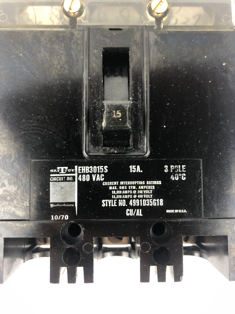 Westinghouse EHB3015S Circuit Breaker 15A 3P 480VAC