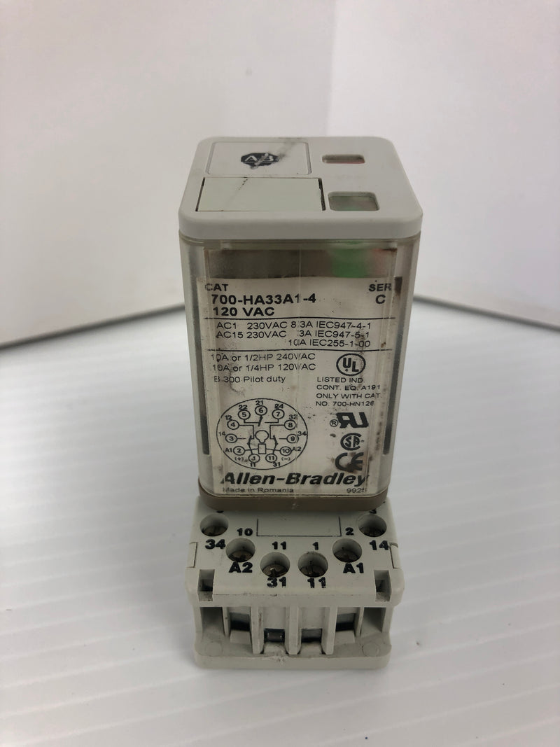 Allen-Bradley 700-HA33A1-4 Relay Ser. C With 700-HN101 Base Ser. C - Lot of 5