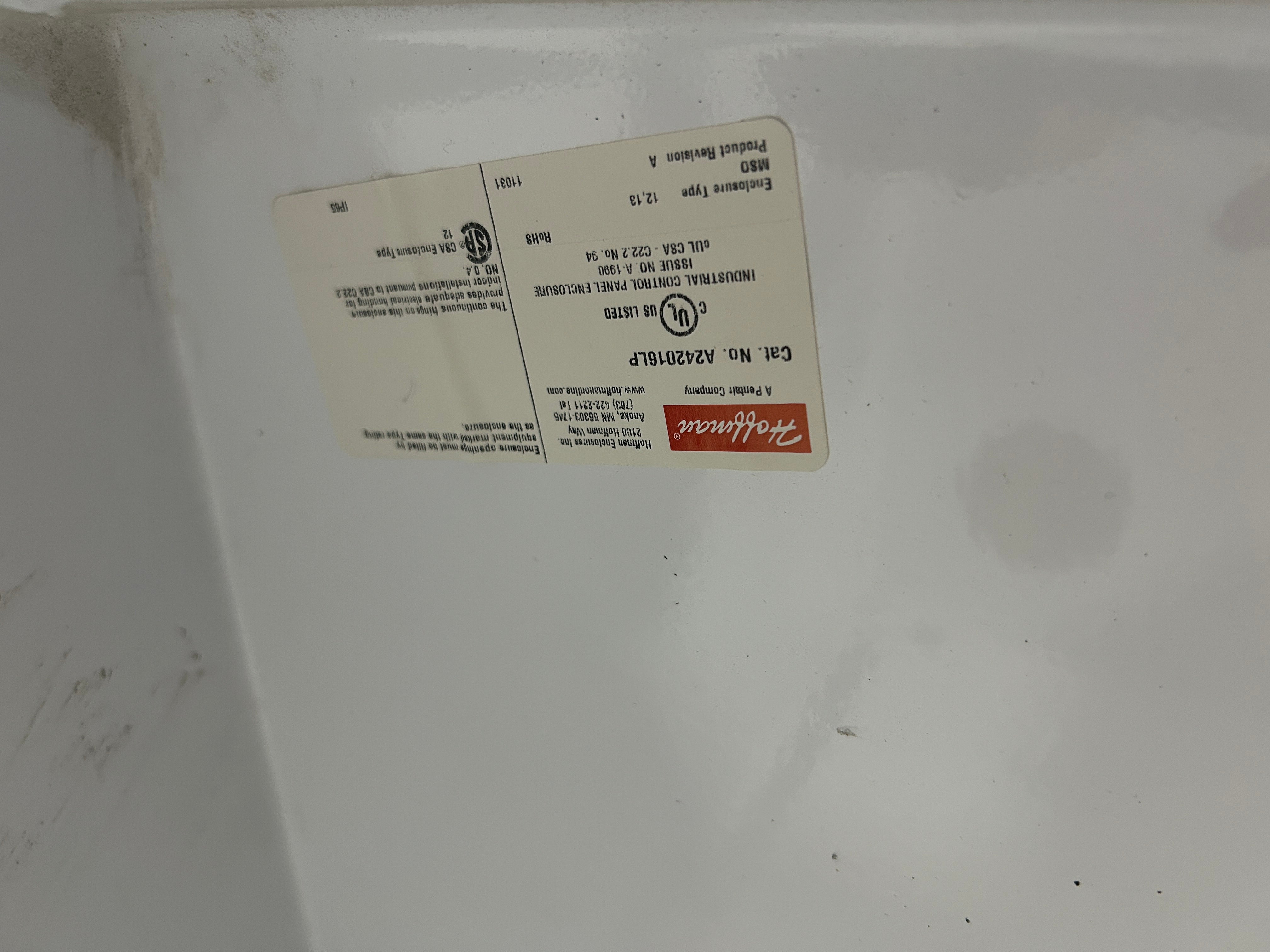 Hoffman A242016LP Electrical Enclosure A-1990 Type 12, 13 Rev A w/ Kit 87557699