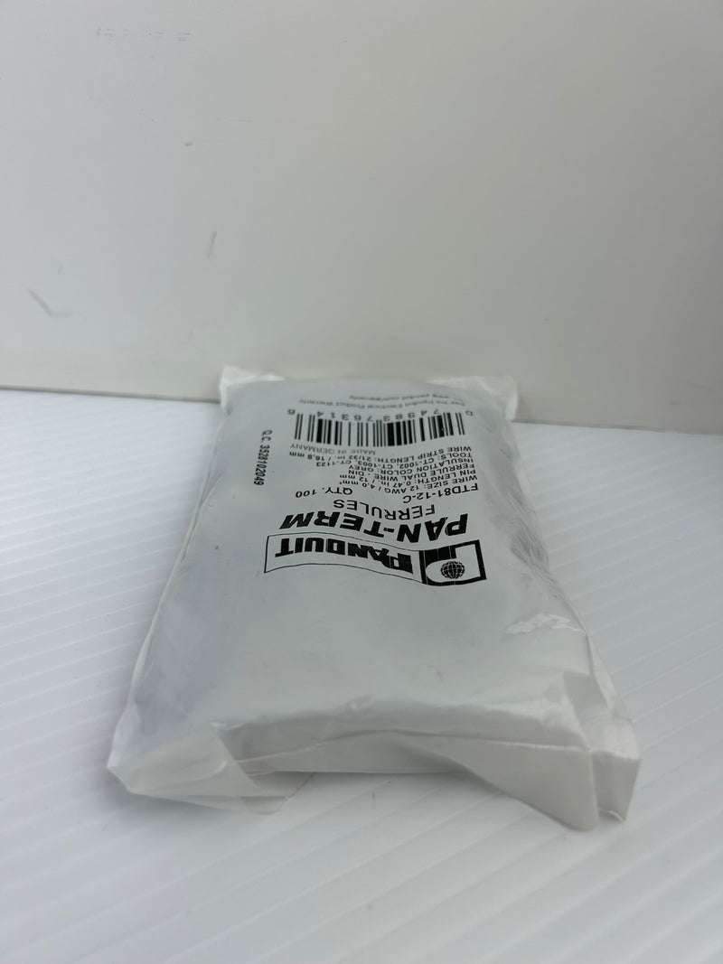 Panduit FTD81-12-C Pan-Term Grey Covered Ferrules - 5 Bags of 100 (500 Total)