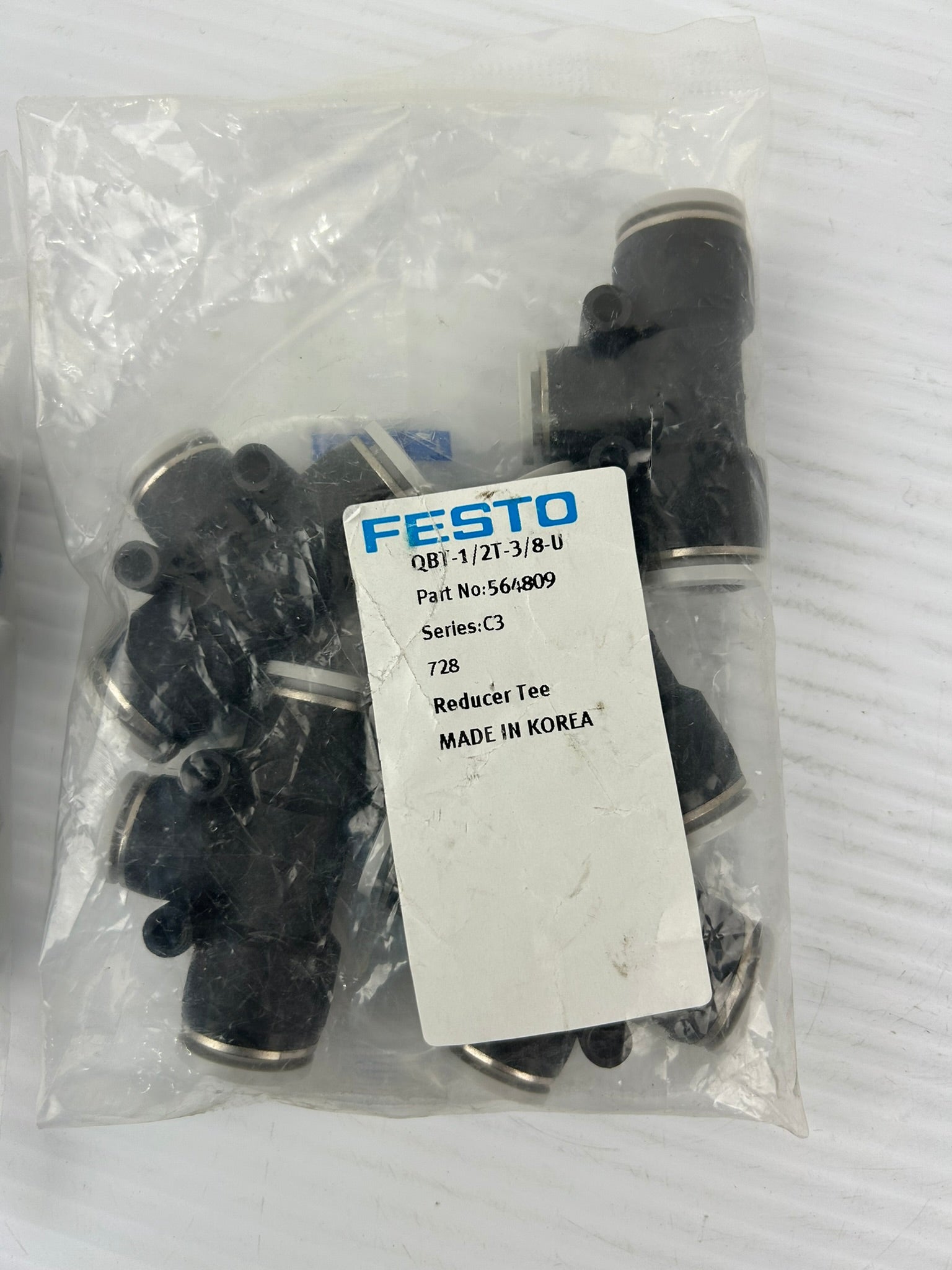 Festo 564809 Push In T-Connector QBT-1/2T-3/8-U Reducer Tee - Lot of 10
