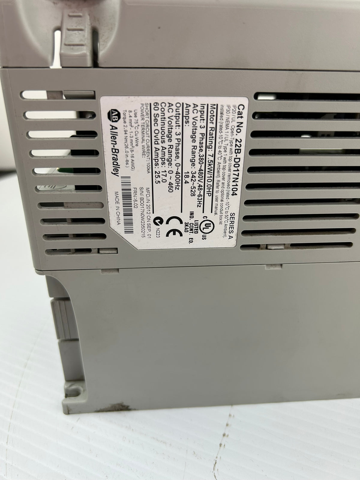 Allen Bradley 22B-D017N104 PowerFlex 40 AC Drive Series A
