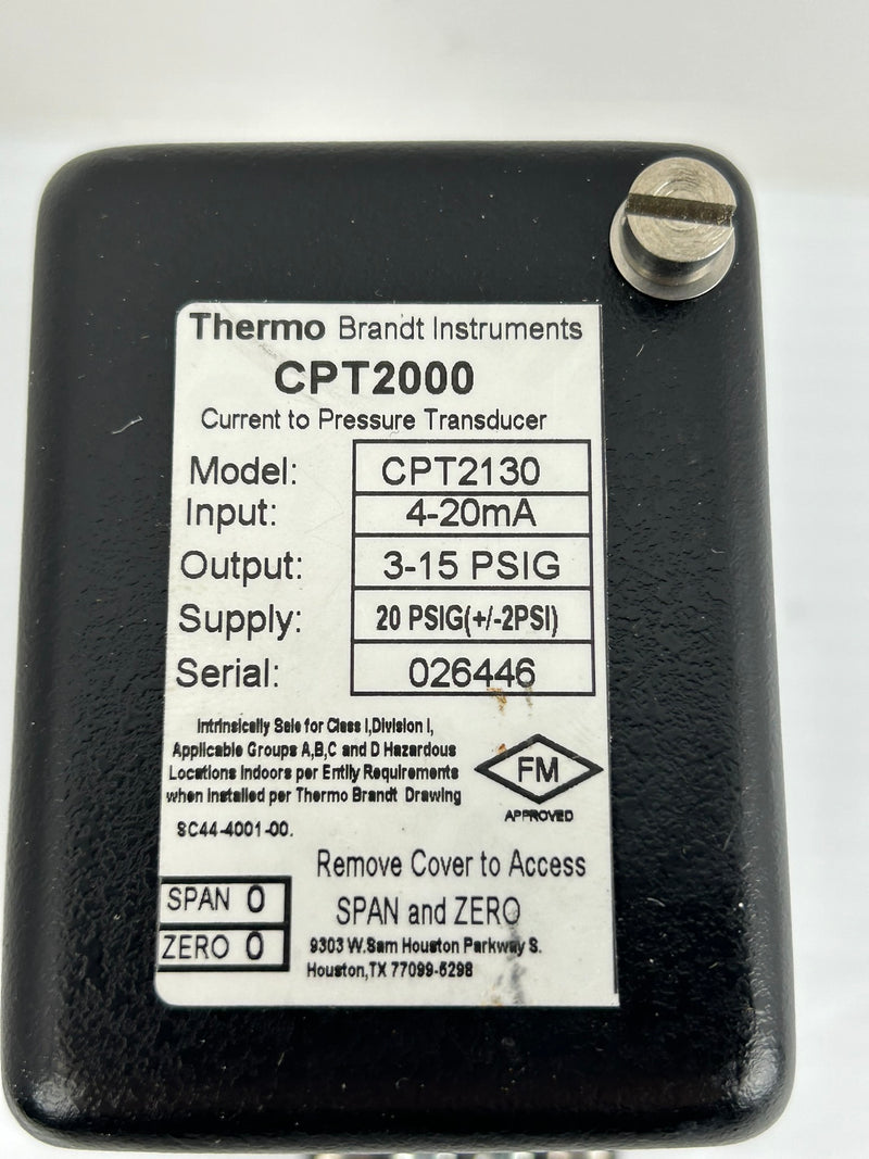 Brandt Instruments CPT2130 Thermo Current to Pressure Transducer CPT2000 4-20mA