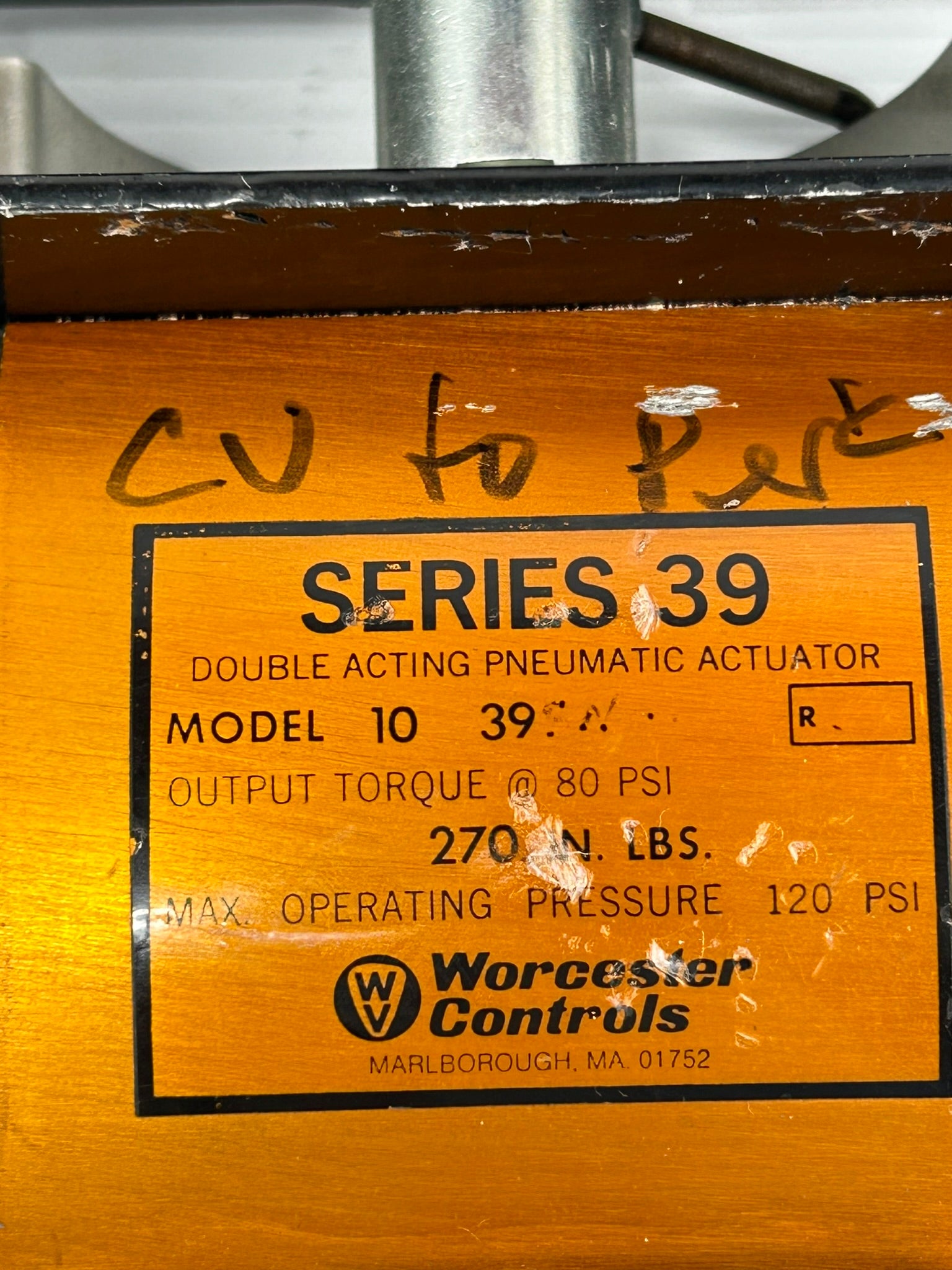 Worcester Controls 1039N R Pneumatic Actuator Series 39 with Positioner PM15