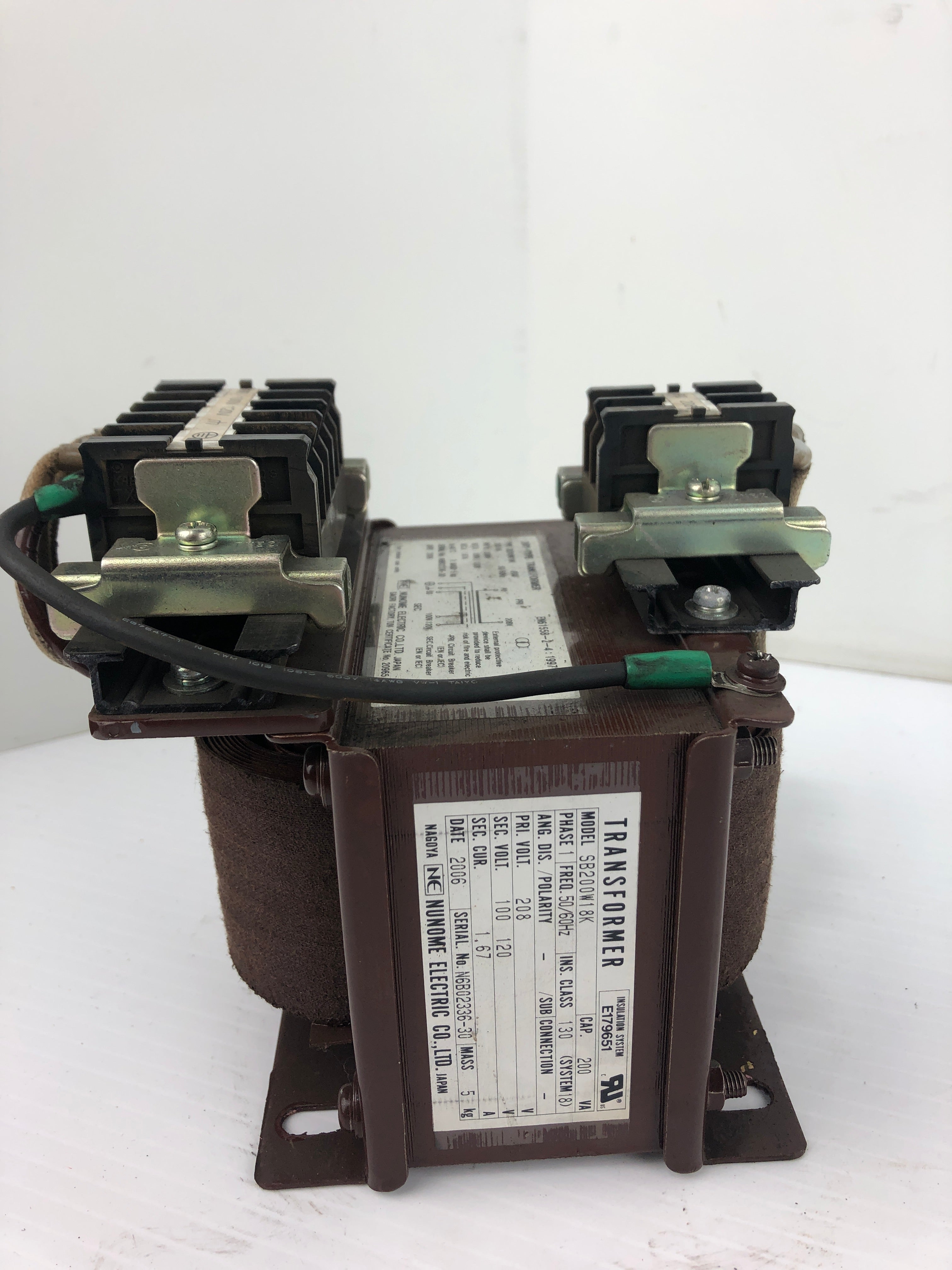 Nunome Electric SB200W18K Dry Type Transformer 200VA 1.67A 50/60Hz 1PH 7P