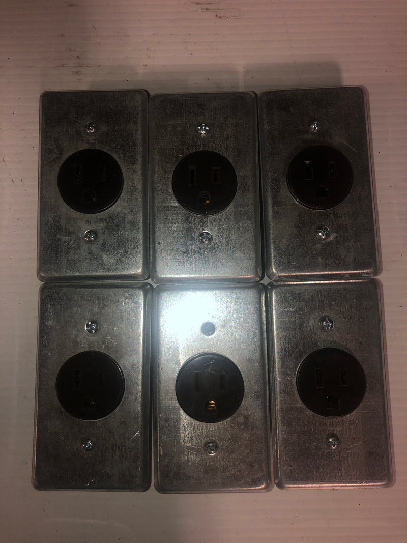 Single Brown Electrical Outlet and Steel Cover - Lot of 6