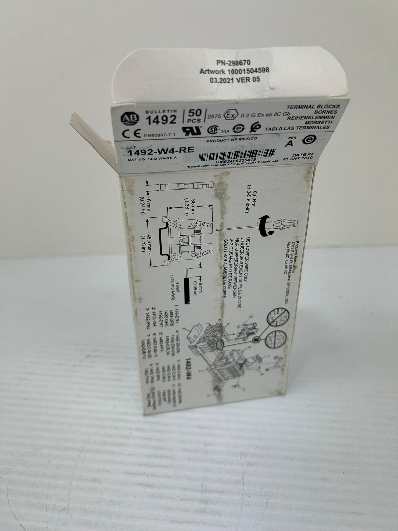 Allen Bradley 1492-W4-RE Red Terminal Blocks Series A - Box of 50