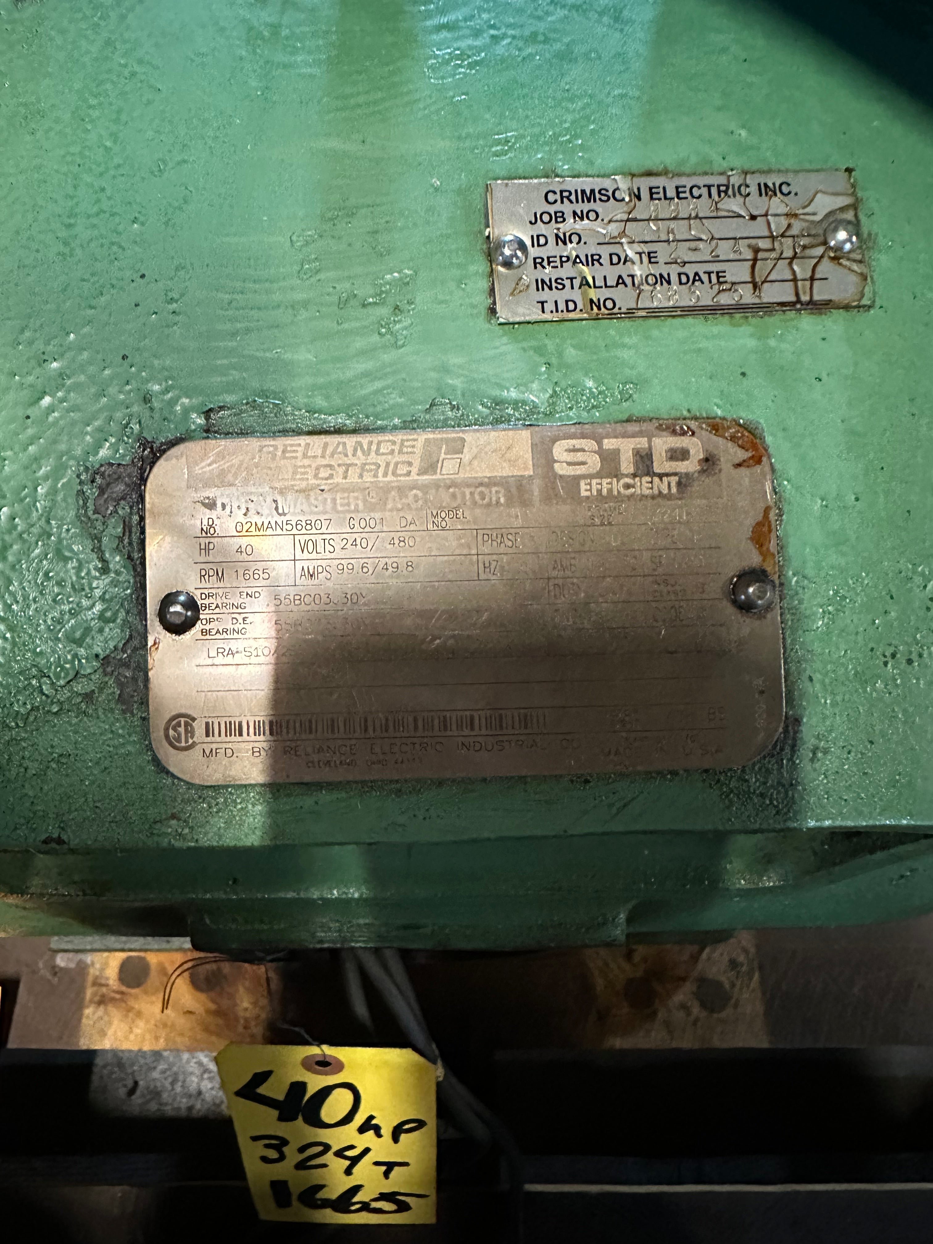 Reliance Electric 02MAN56807 G001 AC Motor 40 HP 324T 1665 RPM 3PH 240/480V