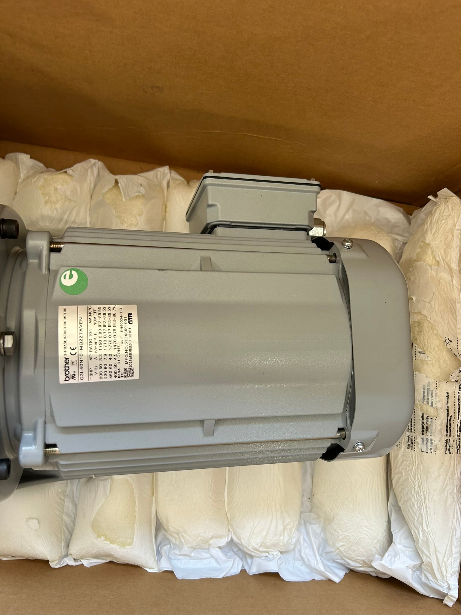 Brother G3L40N10-MB22TAVEN 3HP 3PH Gearmotor 10:1 Ratio 460V 1770 RPM 4P IE3