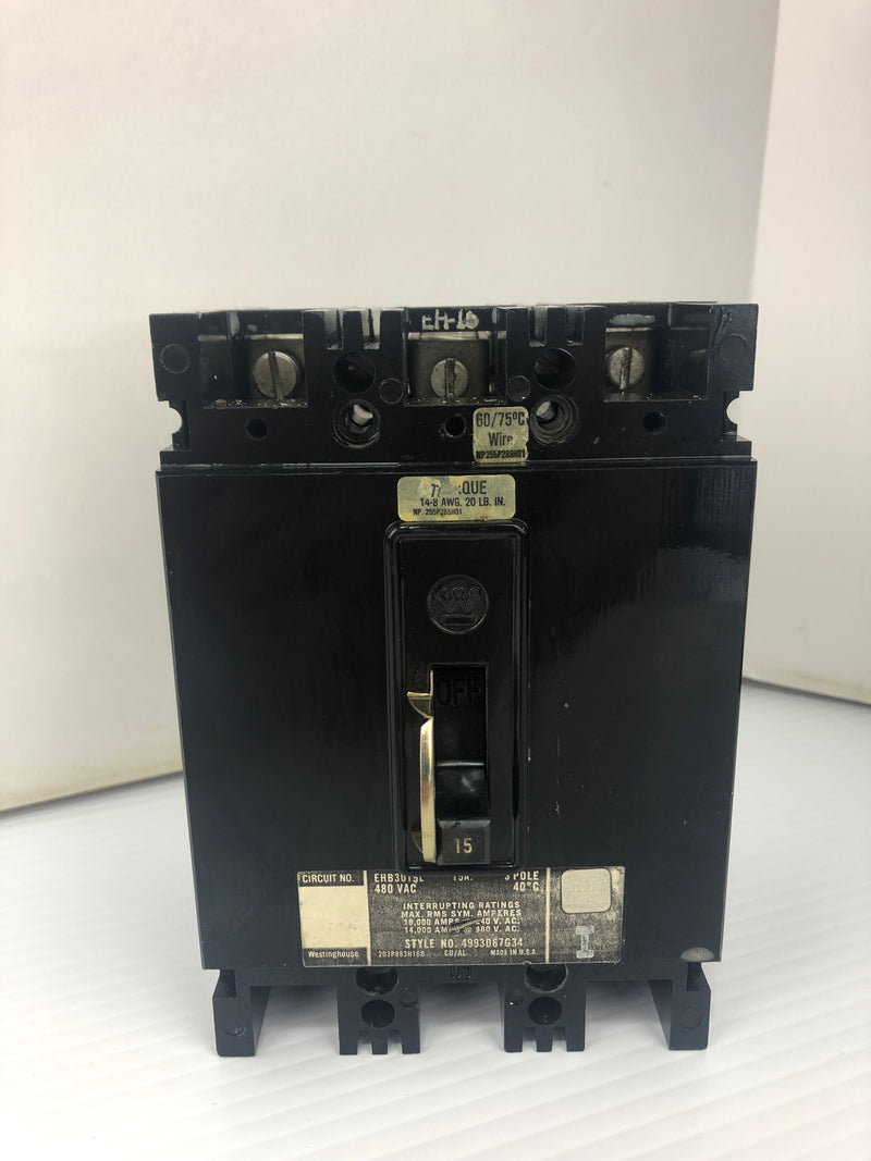 Westinghouse EHB3015L Circuit Breaker with Switch Guard 15A 3P