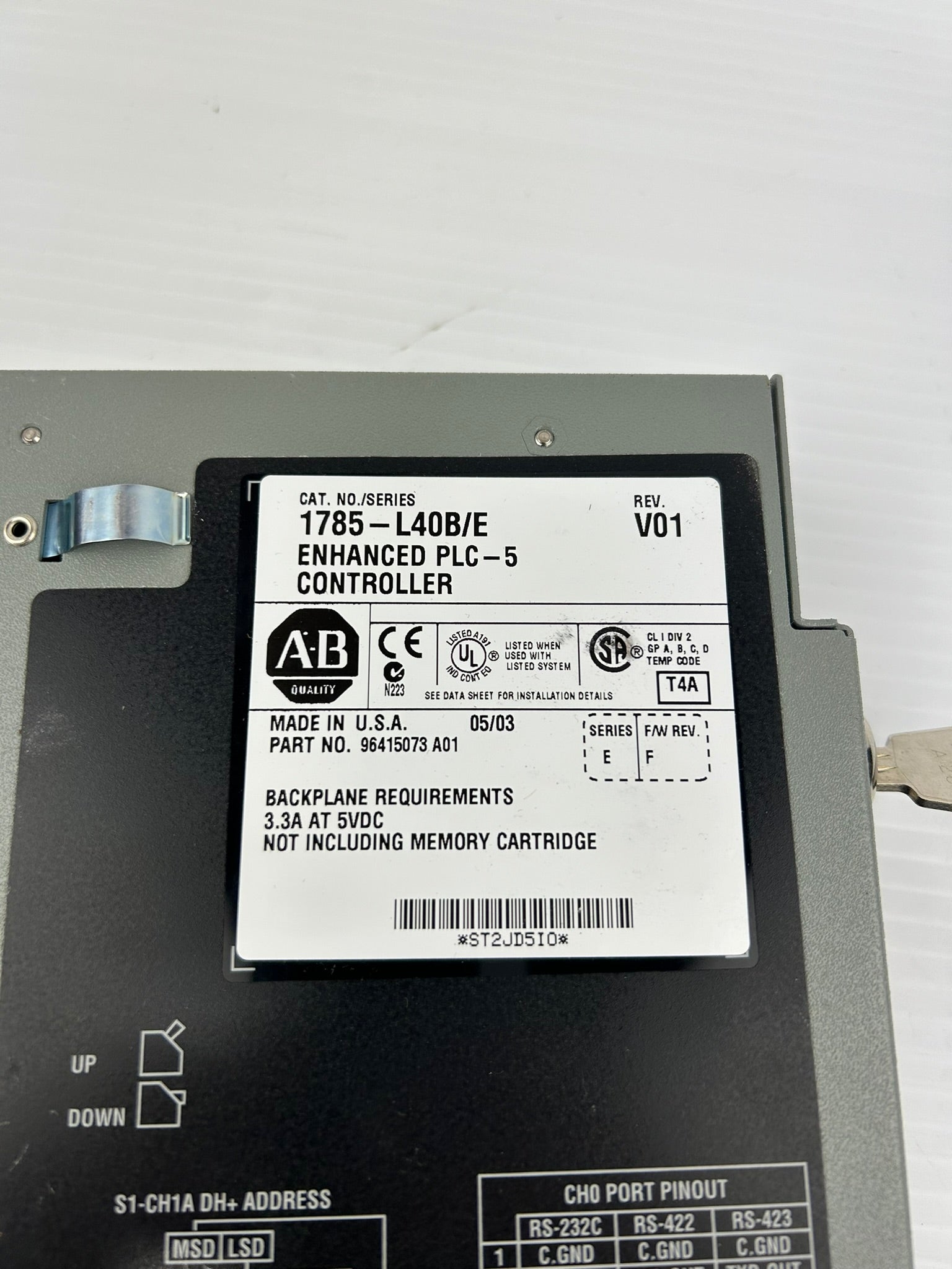 Allen-Bradley 1785-L40B Enhanced PLC-5 Controller Rev. V01 Series E 5VDC 3.3A