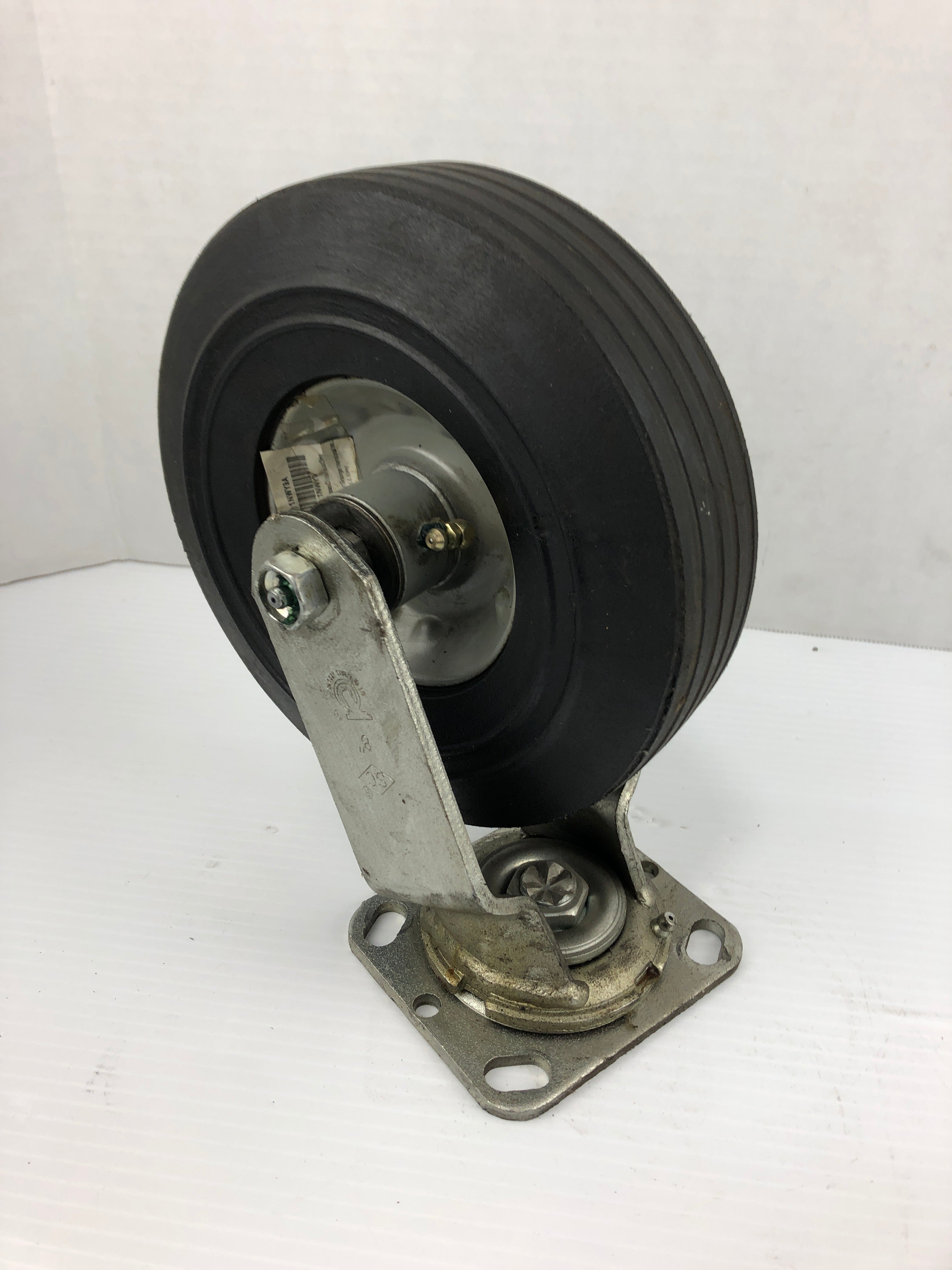 8" Caster Wheel with Swivel Bracket 1NWY9 Flat-Free Solid Rubber