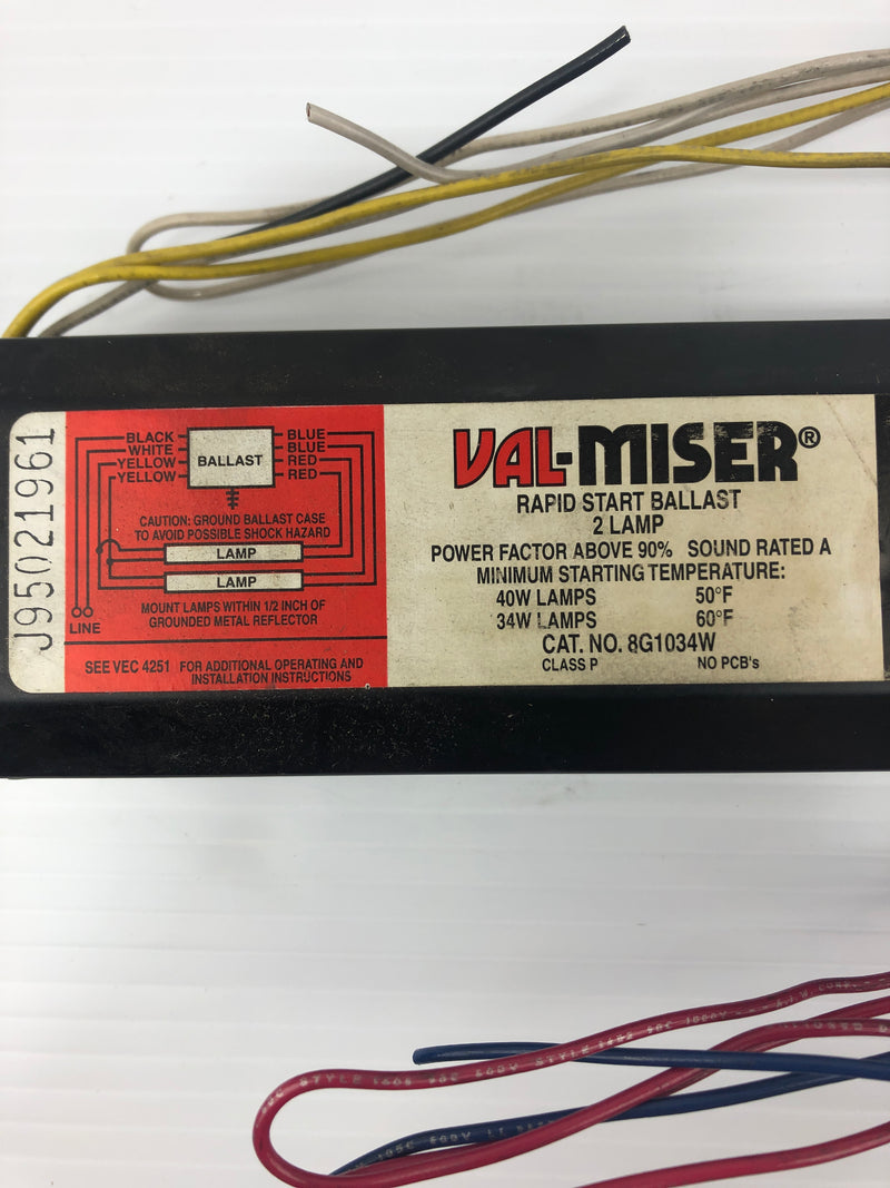 Val-Miser Rapid Start Ballast 8G1034W 2 Lamp