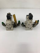 SMC VQ7-6-FG Solenoid Valve with Block (Lot of 2)