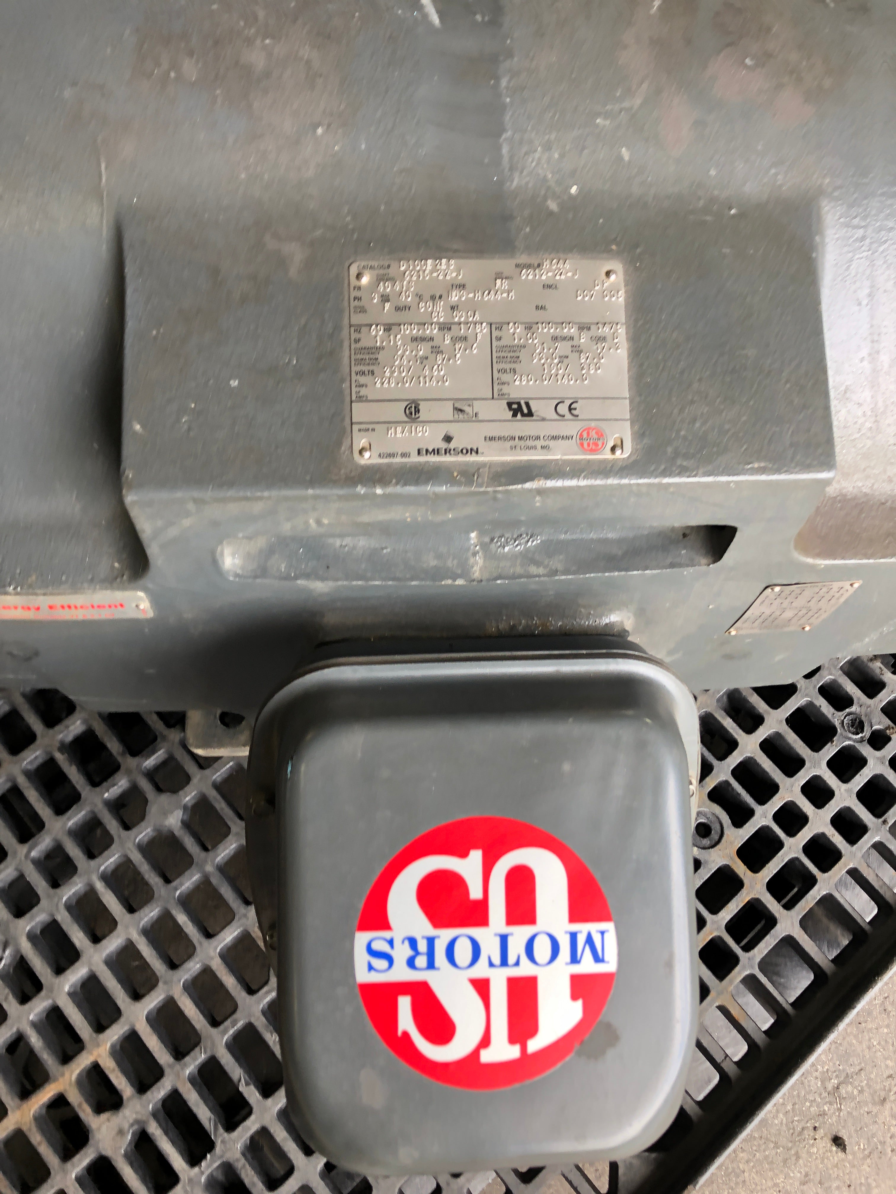 Emerson US Motors H644 AC Motor D100E2ES 100HP 1475/1785 RPM 3PH 404TS Frame