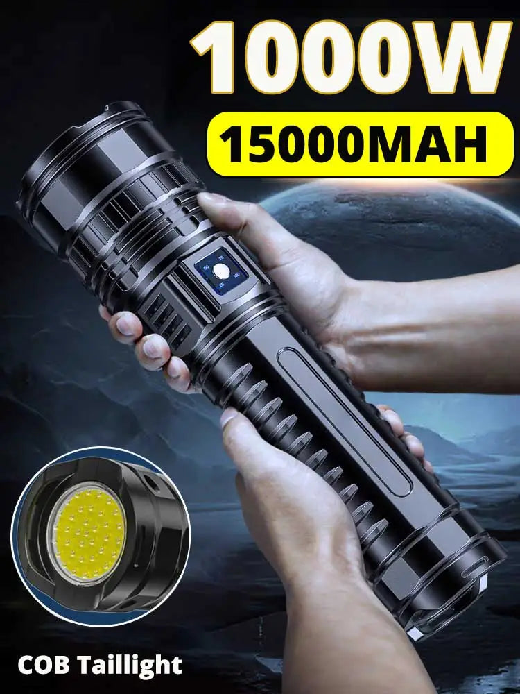 1000W LED Flashlight USB C Rechargeable Flash Light 990000000LM High Power Flashlights Zoom Tactical Lantern Long Shot COB Torch