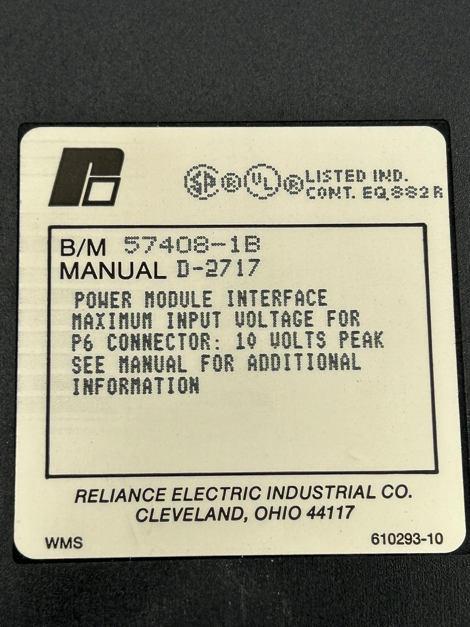 Reliance Electric 57408-1 Power Module Interface Input 57408-1B D-2717