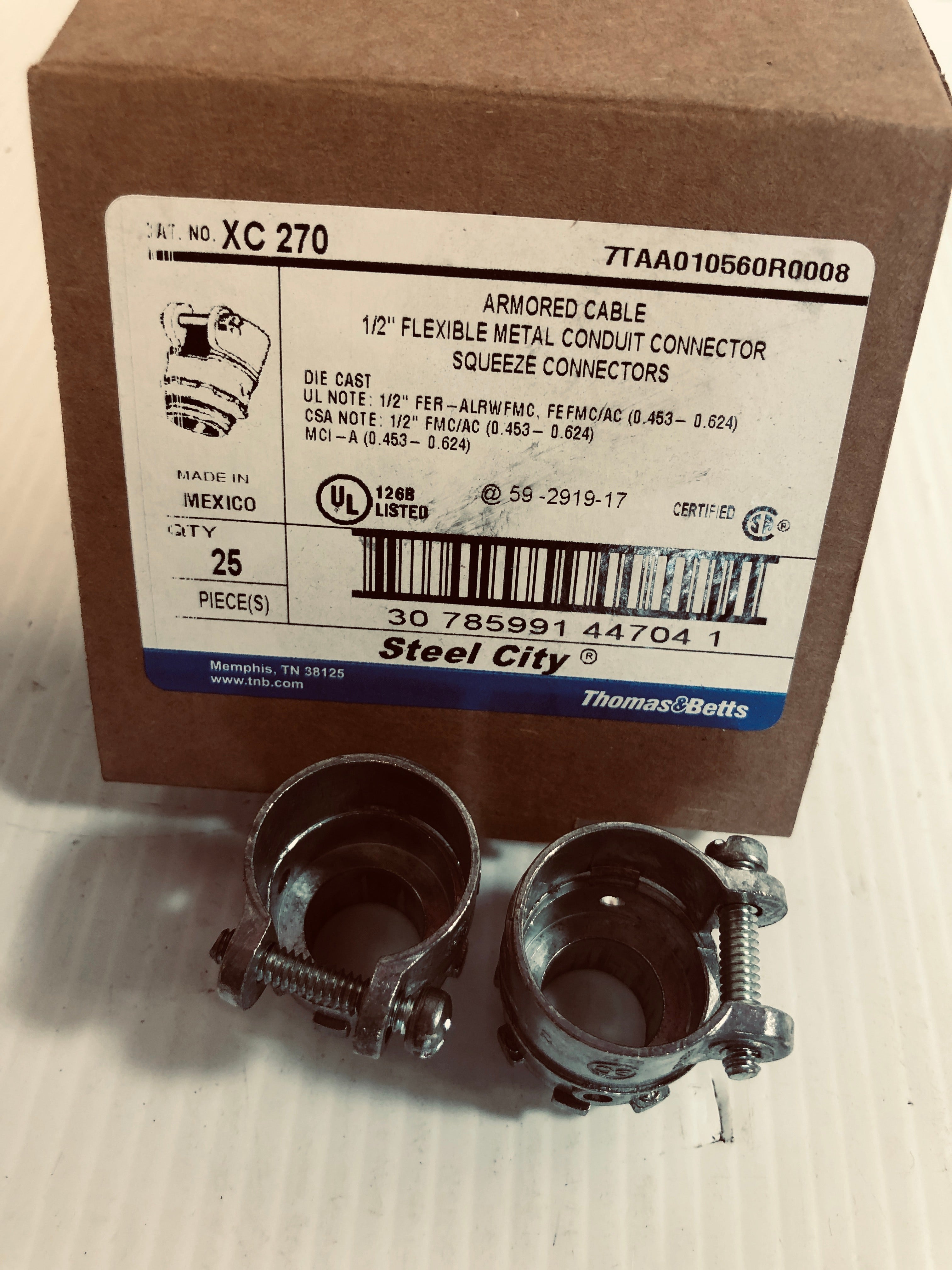 Thomas & Betts XC 270 1/2" Flexible Metal Conduit Squeeze Connector Box of 25