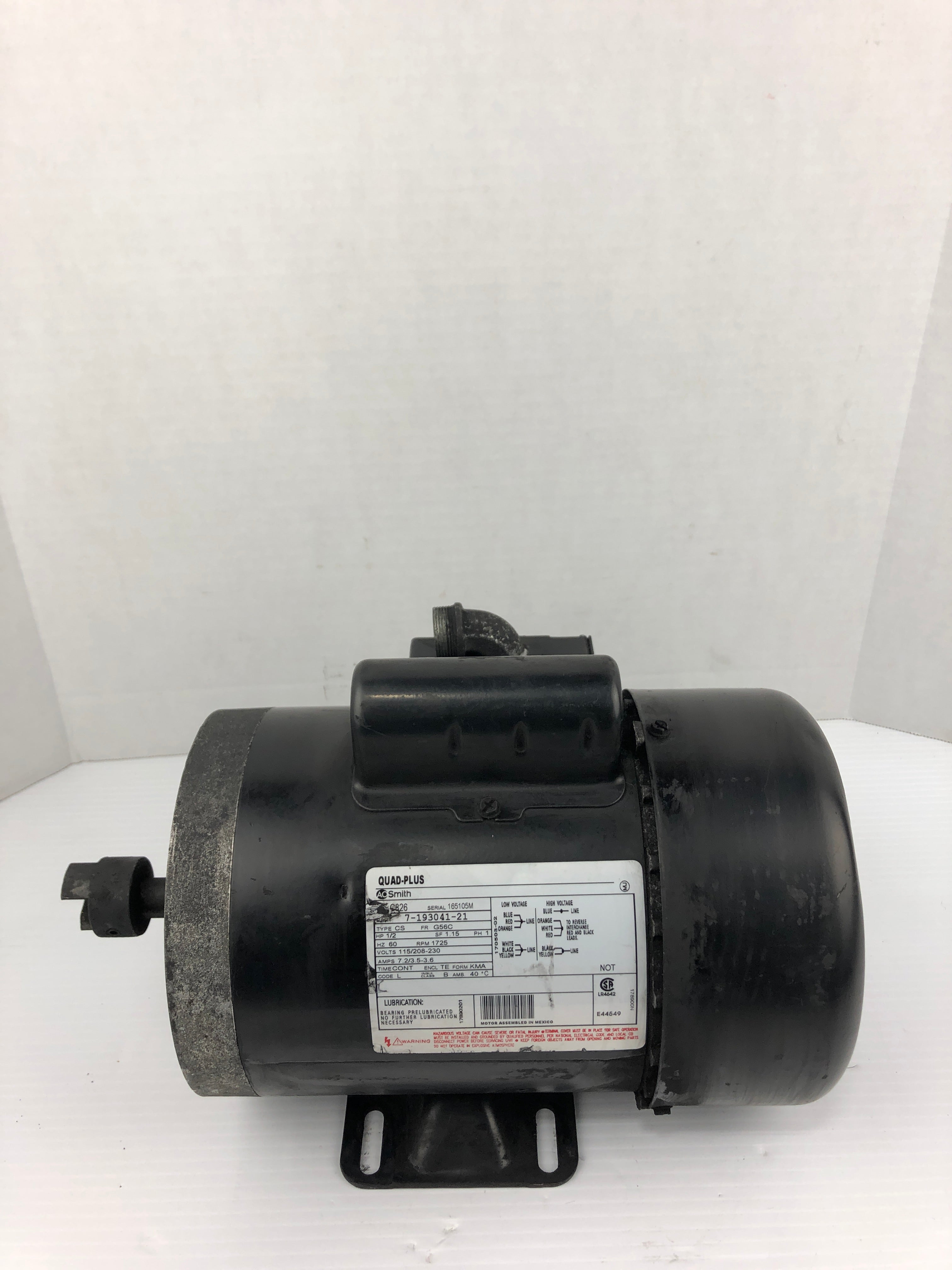 AO Smith CS Quad-Plus Motor 7-193041-21 1/2HP G56C 1725RPM 1PH