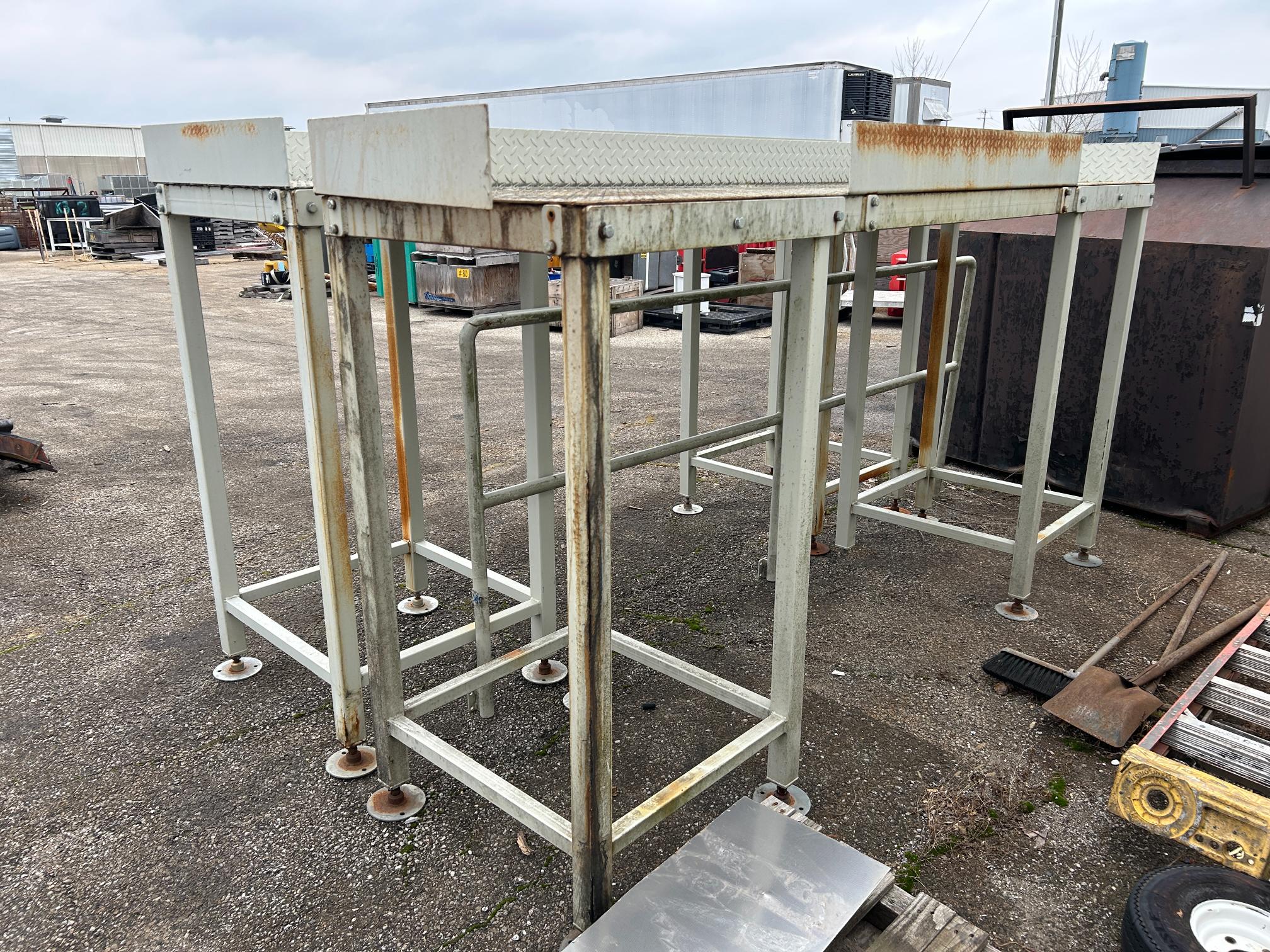 (2) Steel Platforms with Railing from Conveyor Assembly 9'9.5" x 31.5” x 5.5'