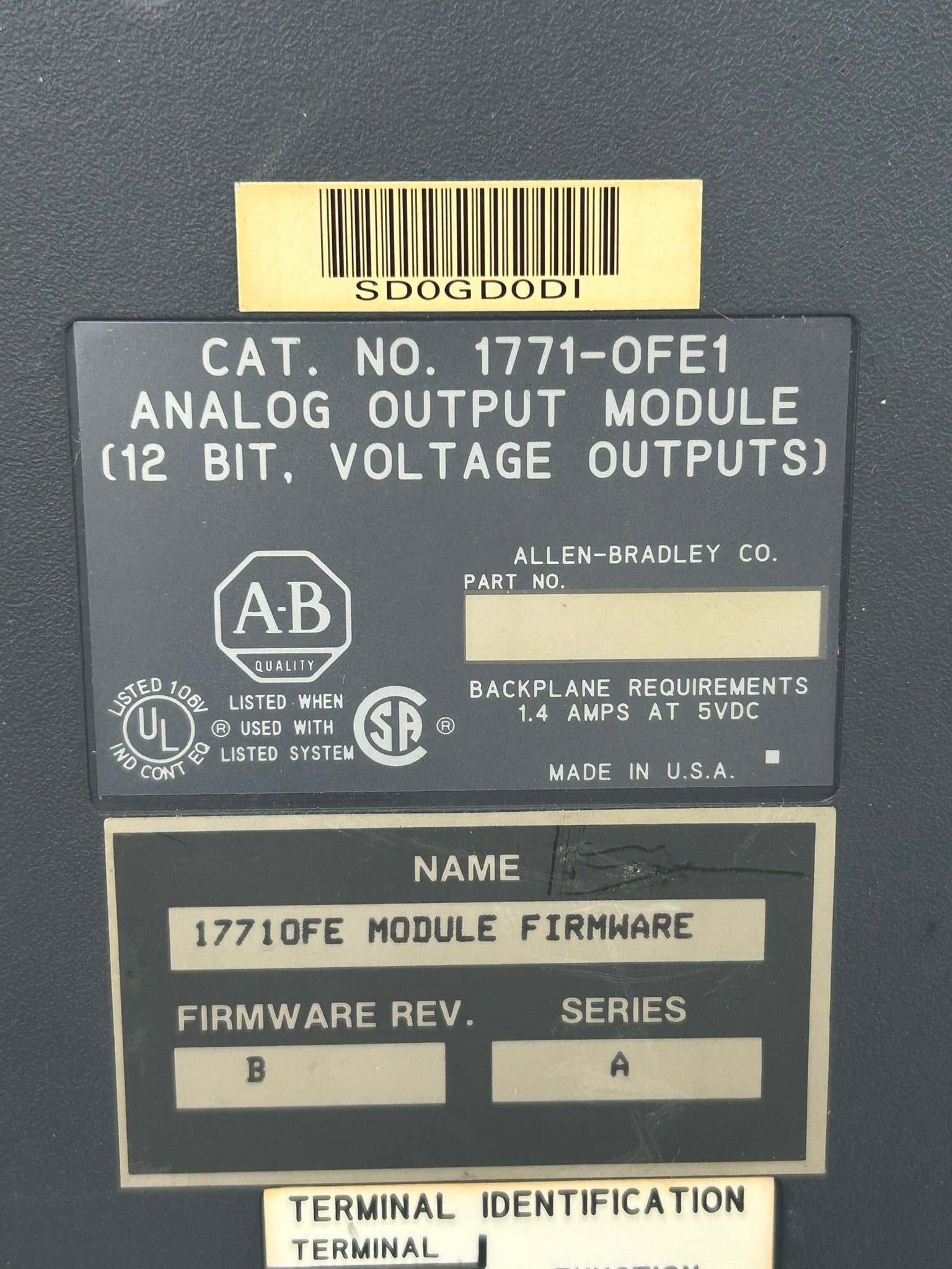 Allen-Bradley 1771-0FE1 Analog Output Module 12 Bit Series A Rev B