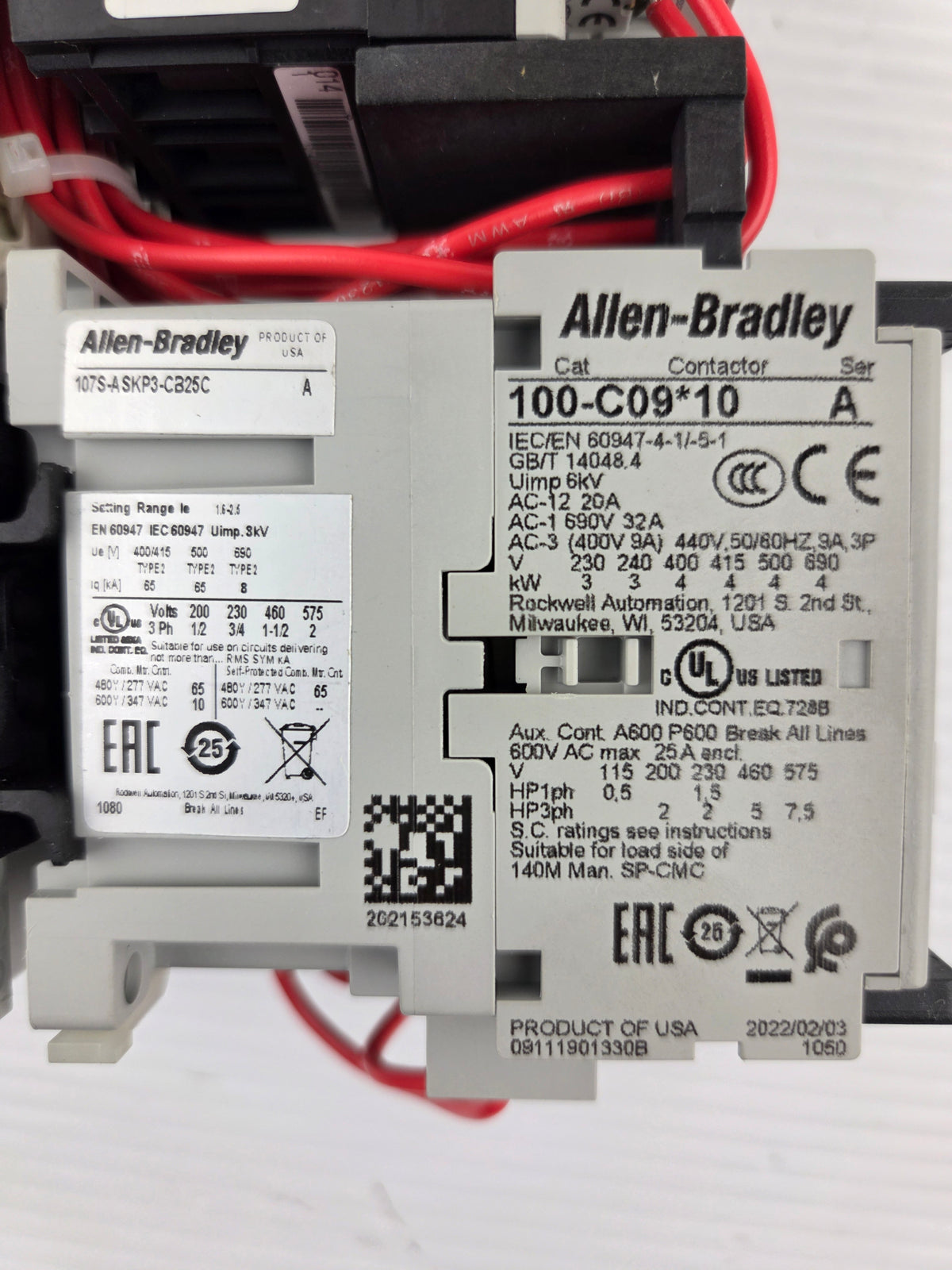 Allen-Bradley 140M-C2E-B25 Motor Starter 100-C09*10 Contactor 107S-ASKP3-CB25C
