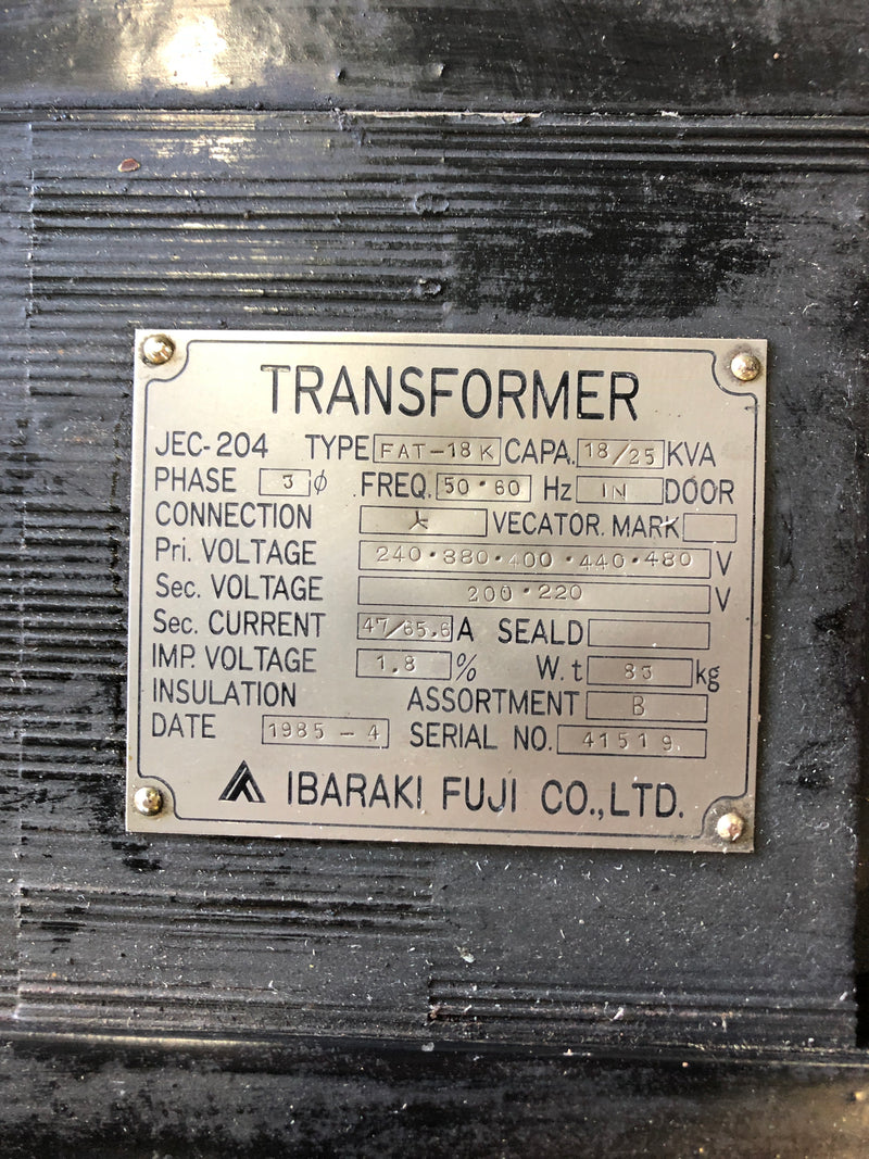 Ibaraki Fuji JEC-204 Transformer FAT-18K 18/25KVA 3PH 50/60Hz