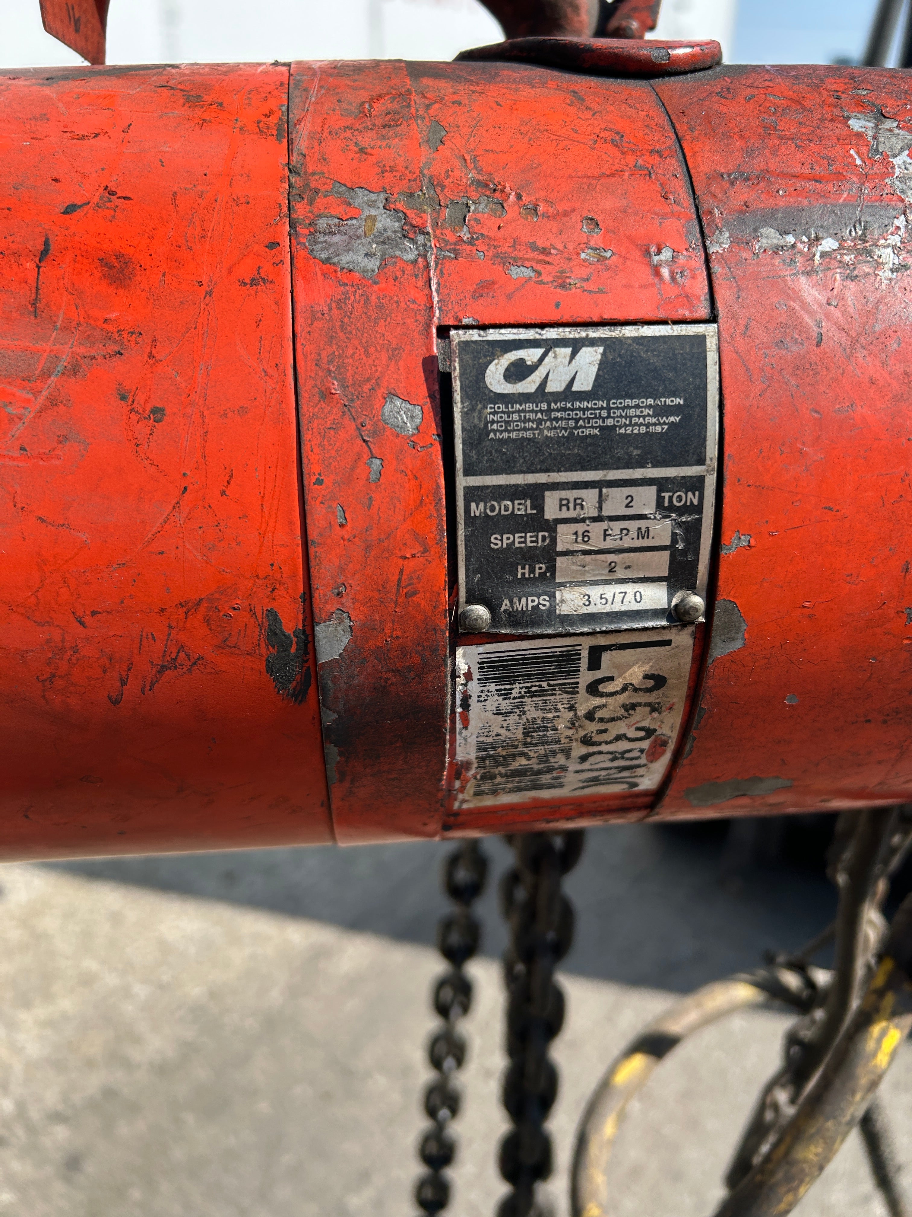 CM RR 2 Ton Electric Chain Hoist 2HP 16 FPM 10 Foot Lift RR-2