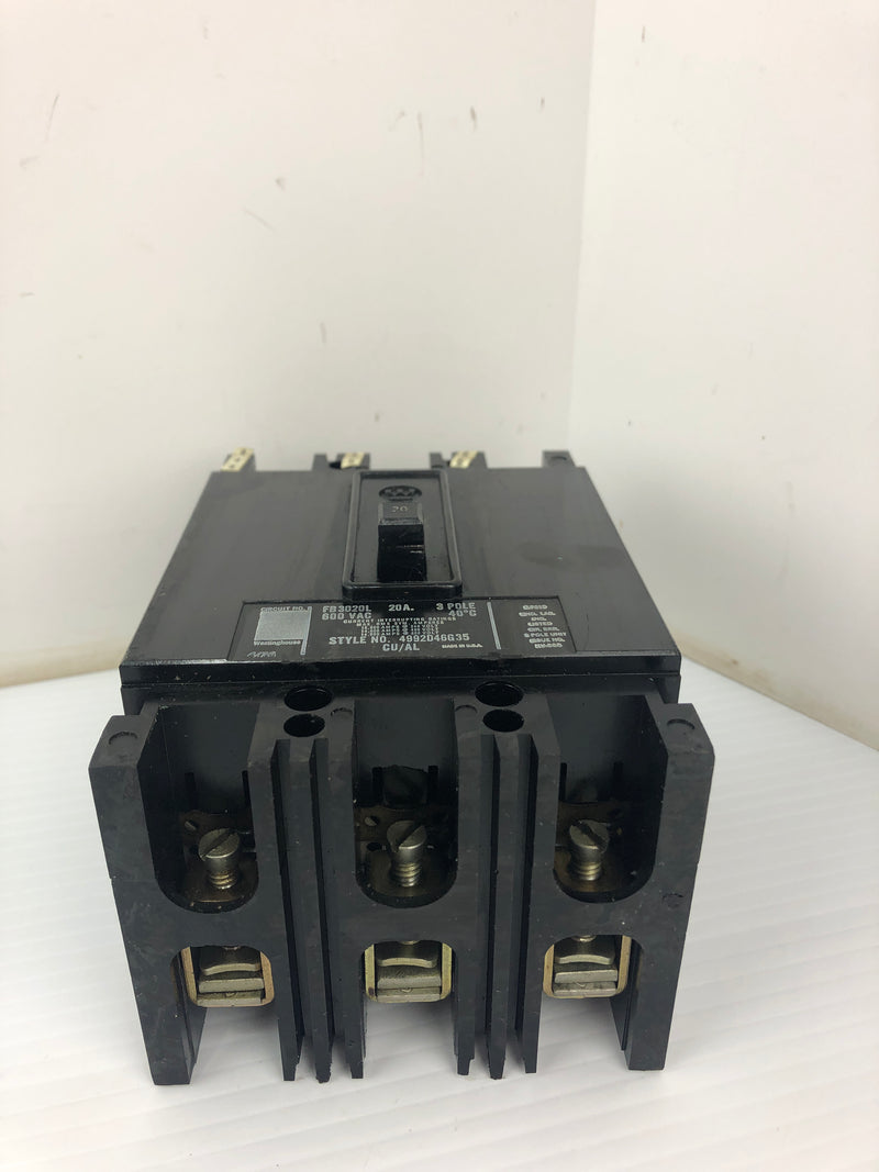 Westinghouse FB3020L Circuit breaker 600VAC 20A 3P