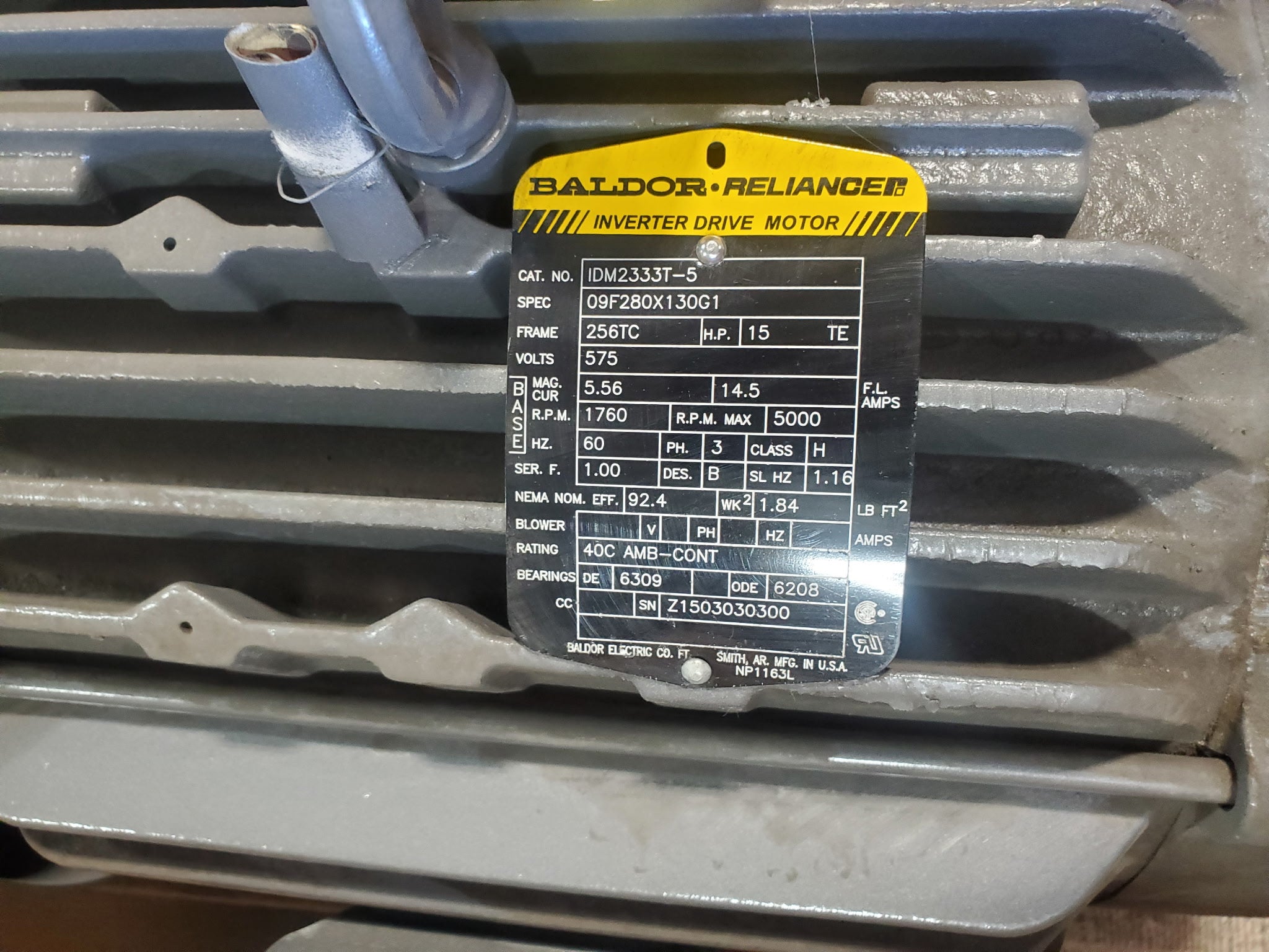 Baldor IDM2333T-5 Inverter Drive Motor 15 HP 3PH 256TC 1760-5000 RPM TEBC