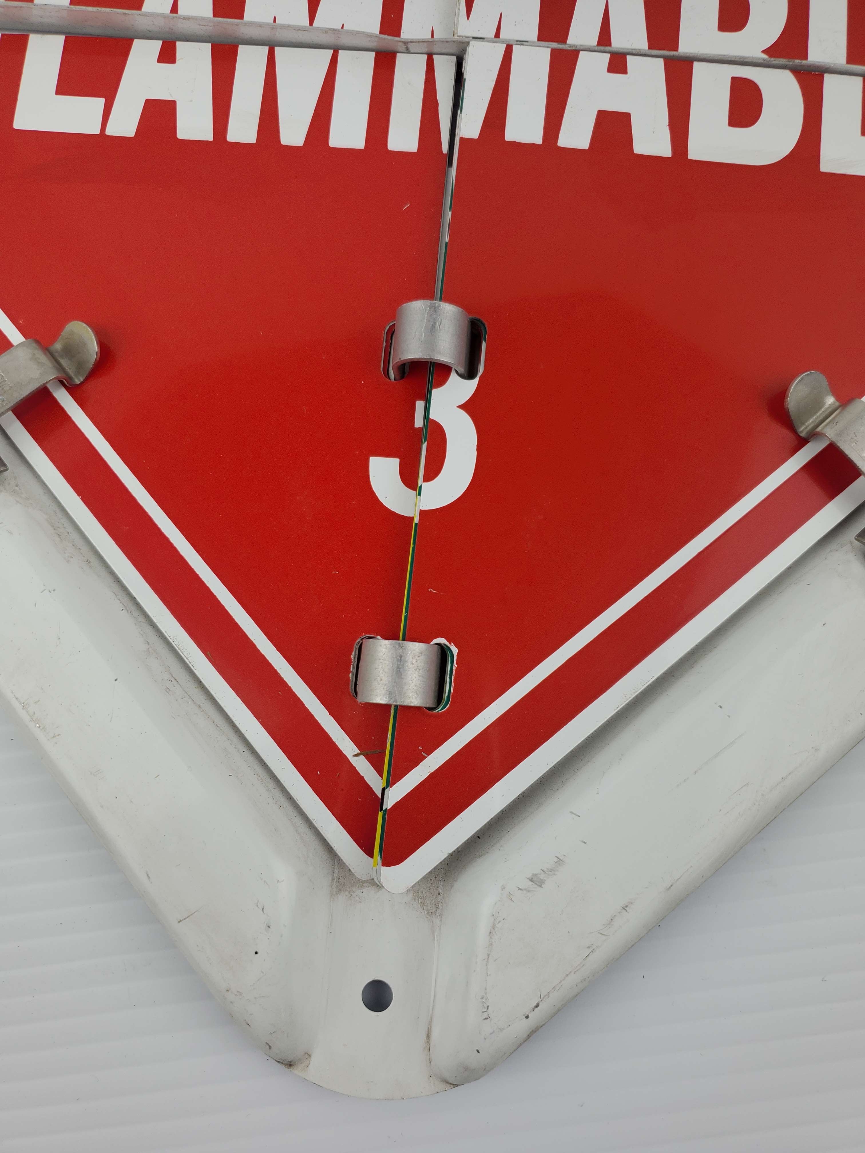 Metal Flammable 3 RED Semi Truck Trailer Sign White Base 2 Piece - Lot of 2 Sign