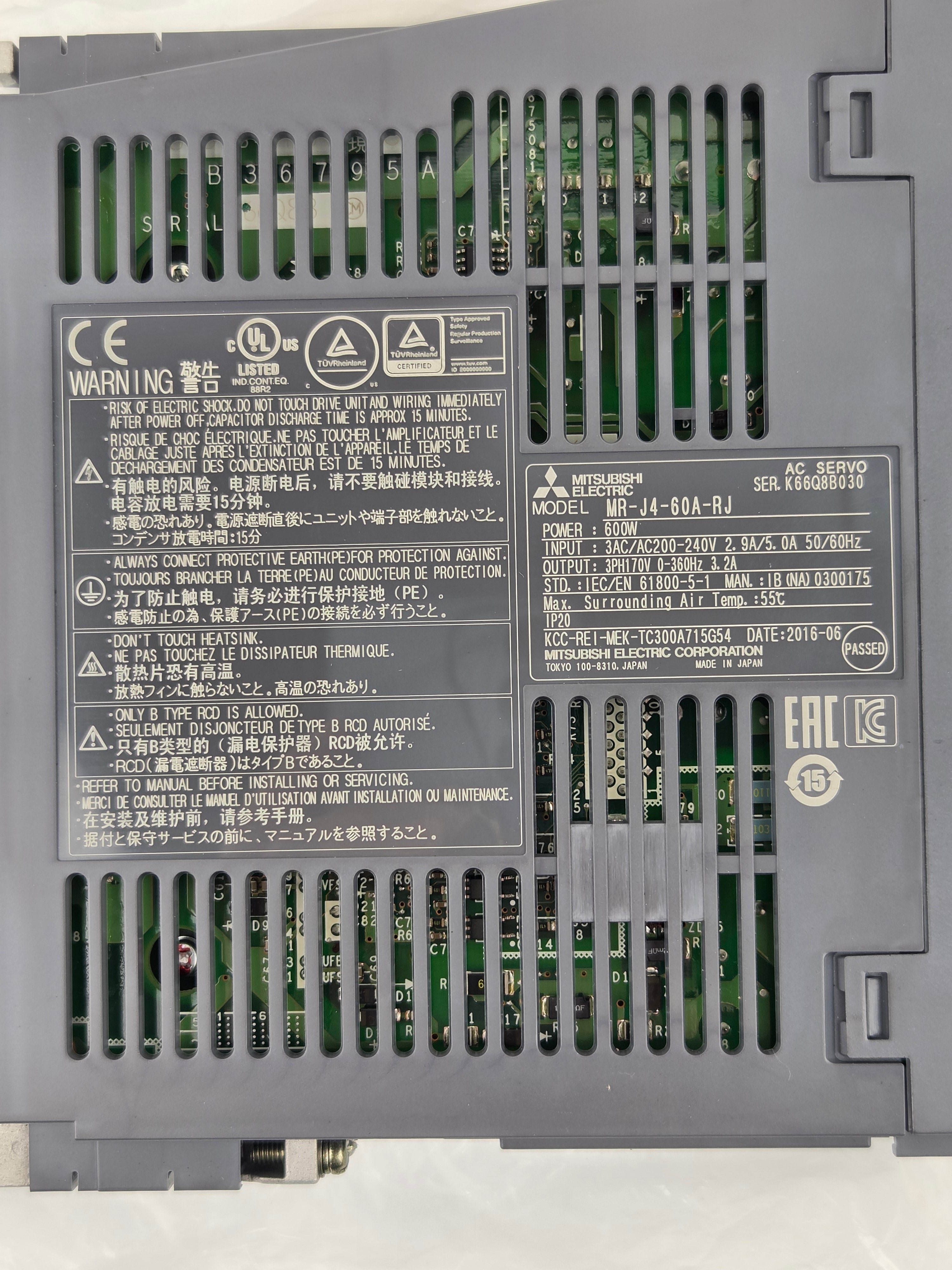 Mitsubishi MR-J4-60A-RJ MELSERVO-J4 AC Servo Amplifier Drive 600W 200-240V