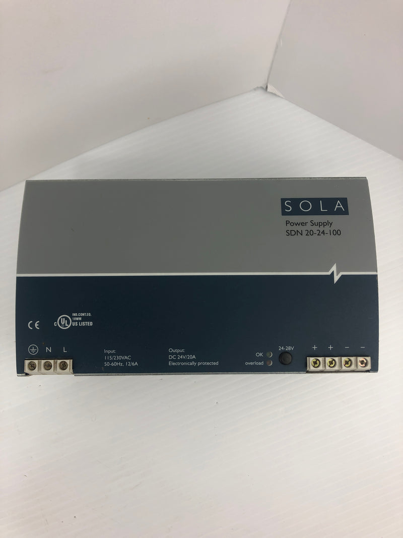 Sola SDN20-24-100 Power Supply 115/230VAC 20A 50/60Hz