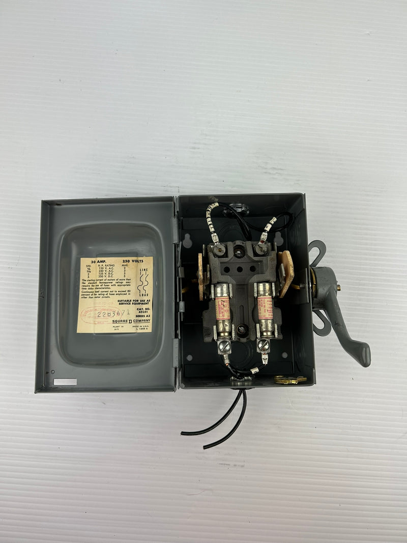 Square D 45351 Disconnect Safety Switch Series A1 30A 240V 3PH 45251 Series A2